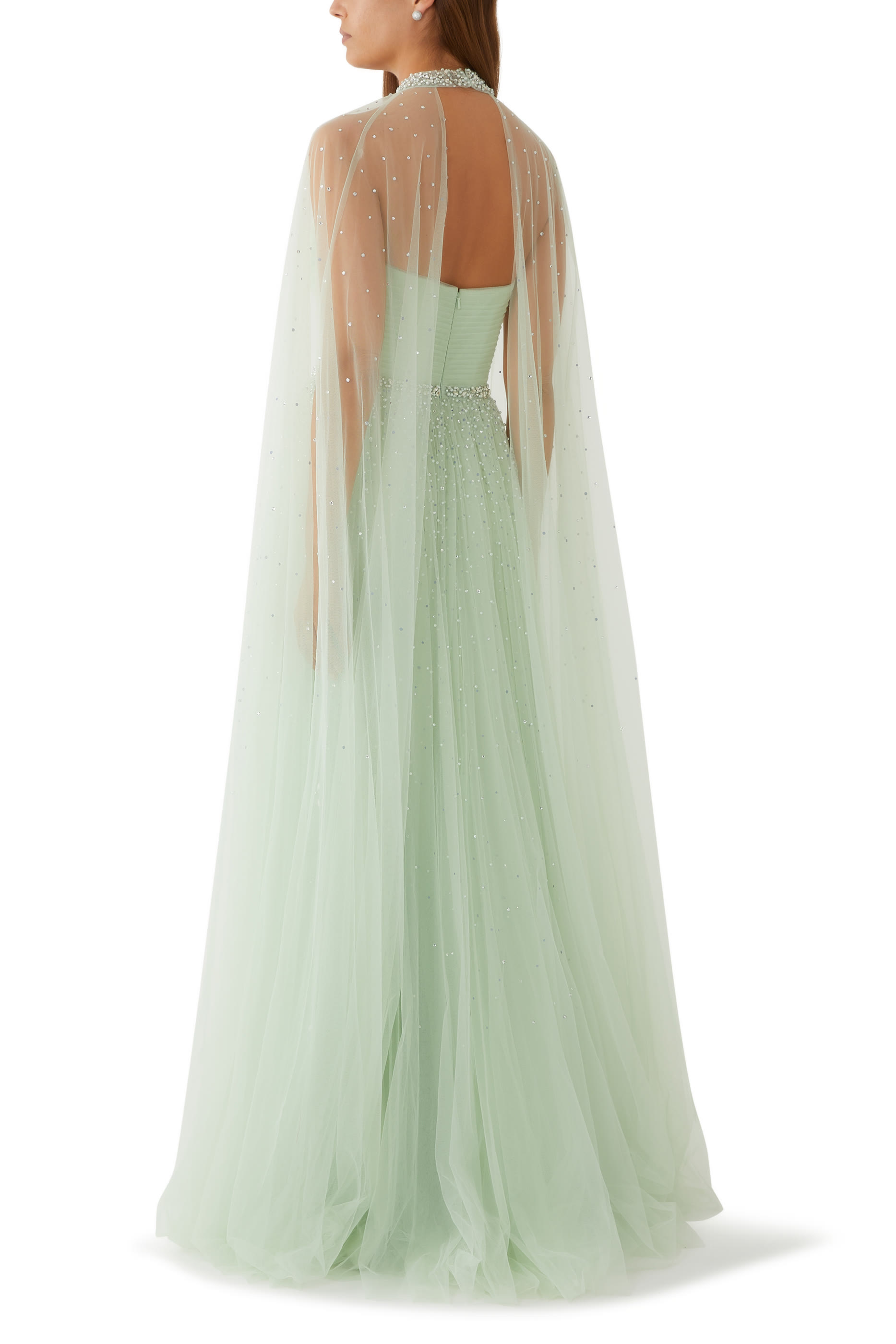  Beaded Gown with Detachable Cape
