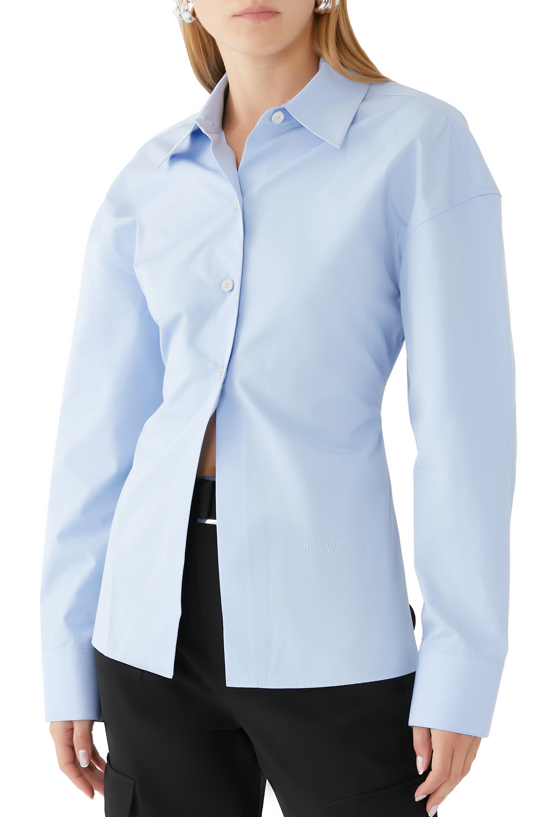 Cinched Waist Ribbed Back Shirt