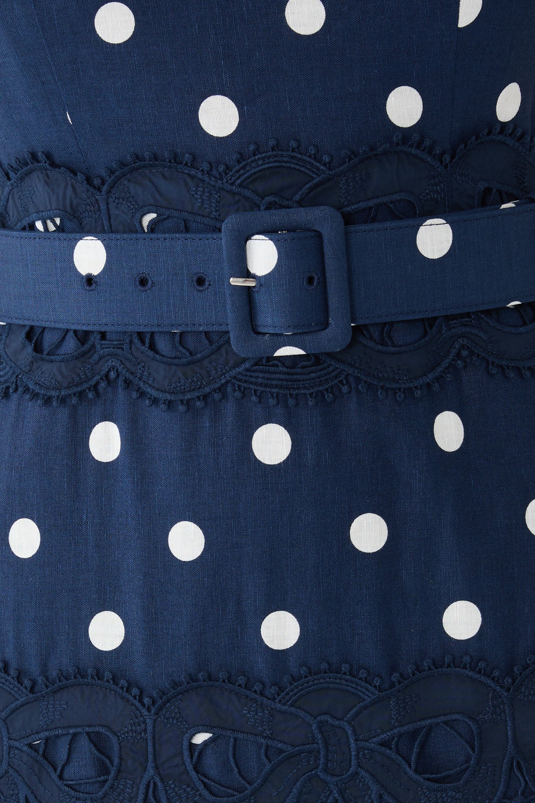 Polka Dot Linen Midi Dress 
