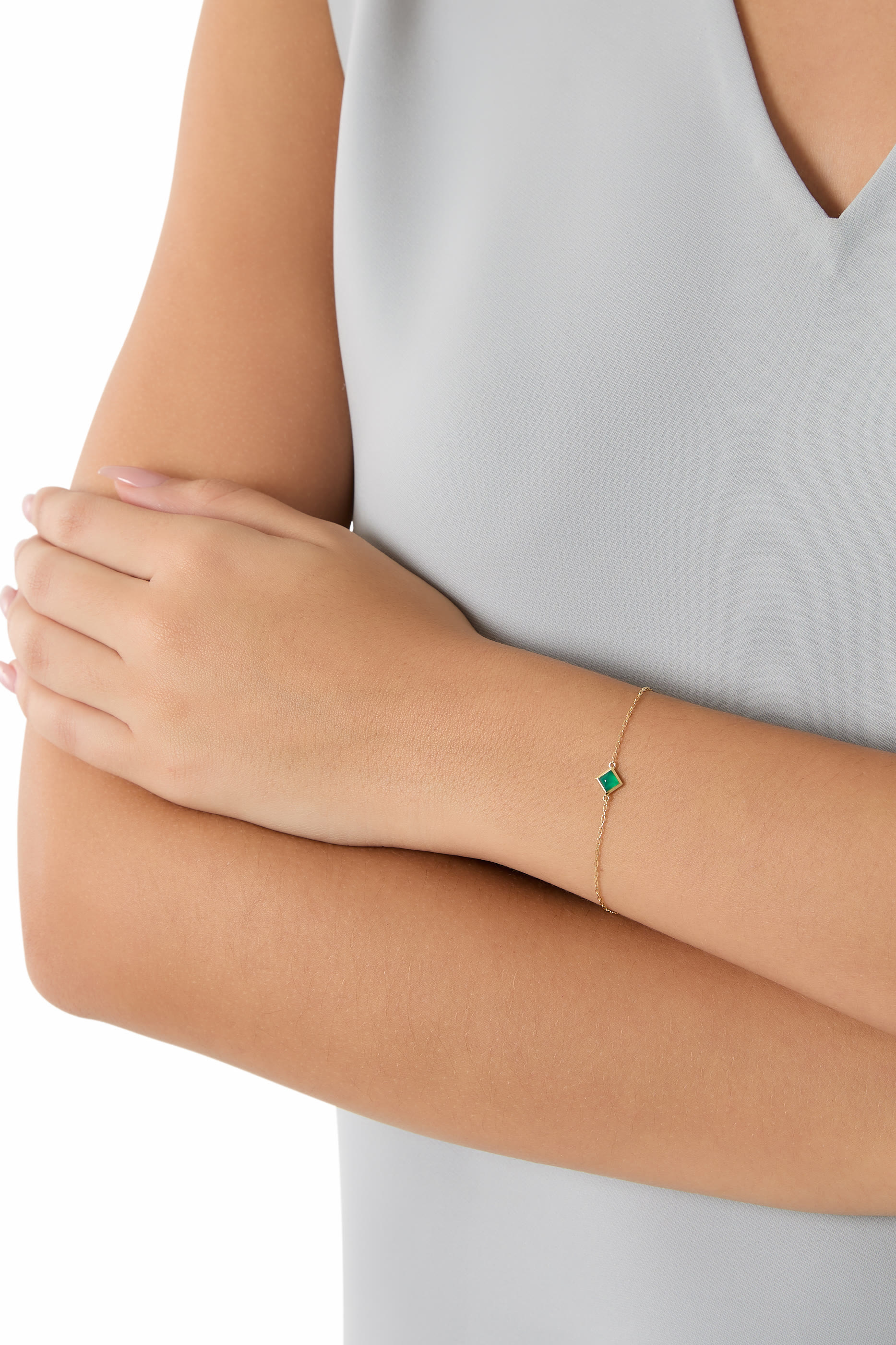 Cleo Pyramid Bracelet, 18k Yellow Gold & Green Agate