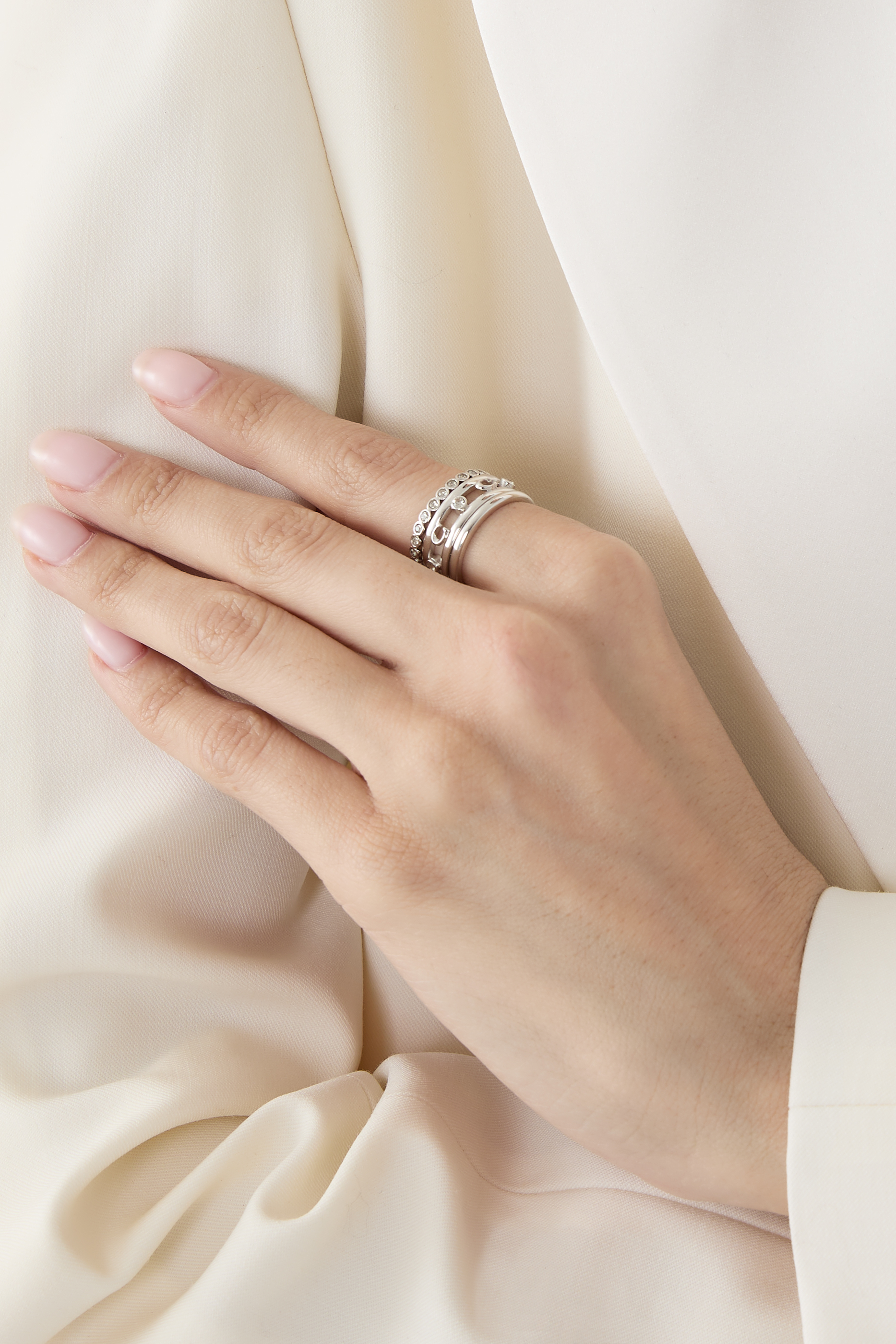 Signature C Open Ring Set, Plated Brass & Pav&eacute; Crystal