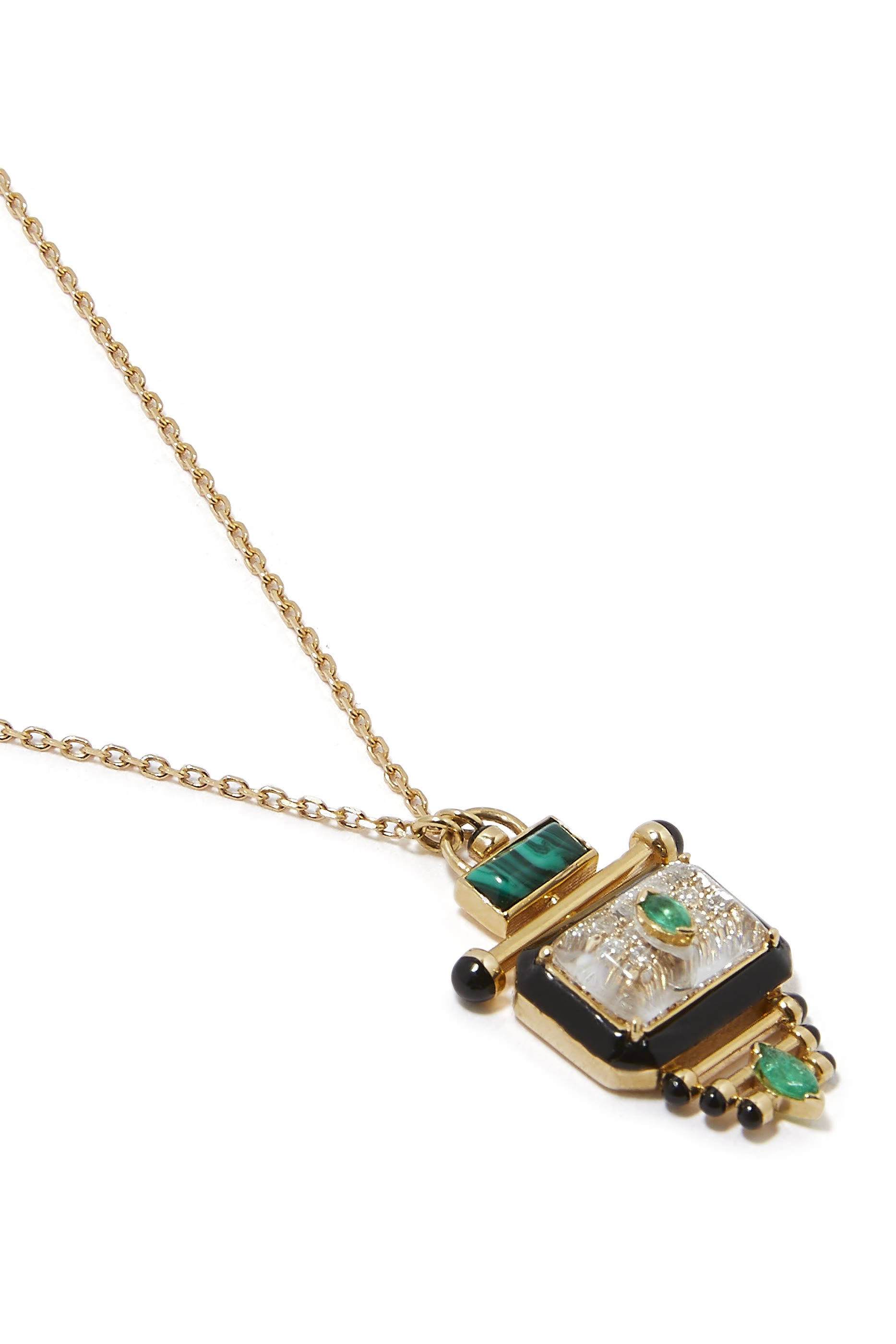 The Qabila Moment Necklace, 18k Yellow Gold with Diamond & Emerald