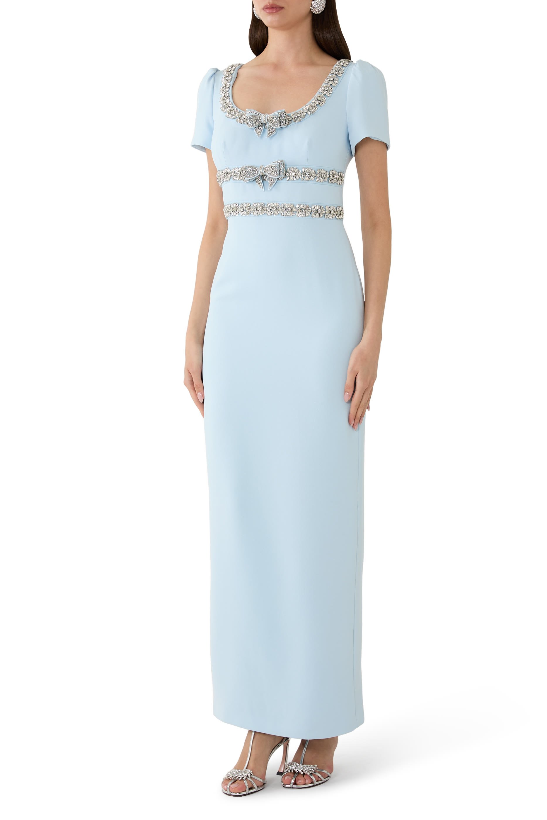 Crepe Embellished Bow Maxi Dress