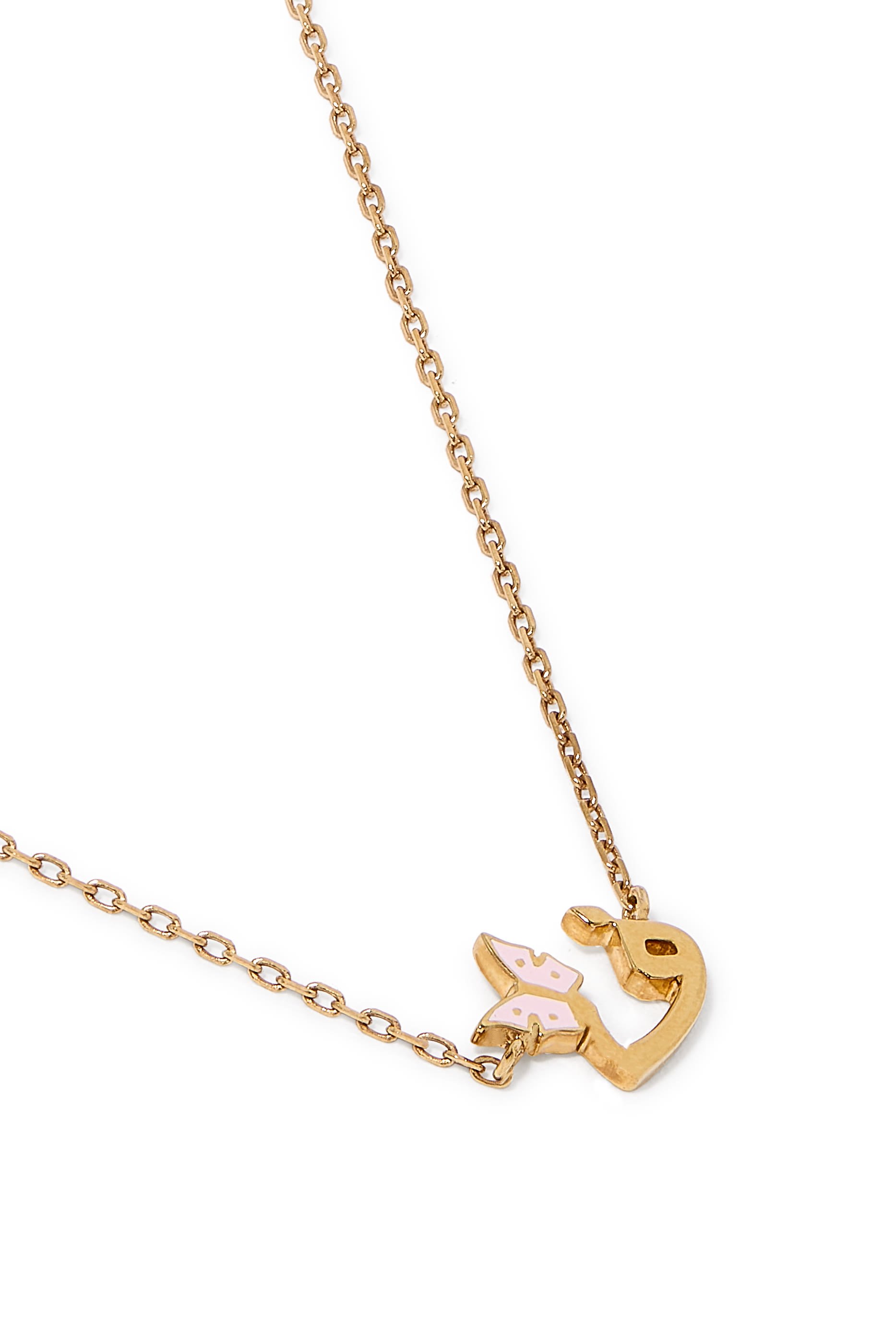 Kids Tiny Bling Butterfly Letter Faa Necklace, 18k Yellow Gold & Enamel