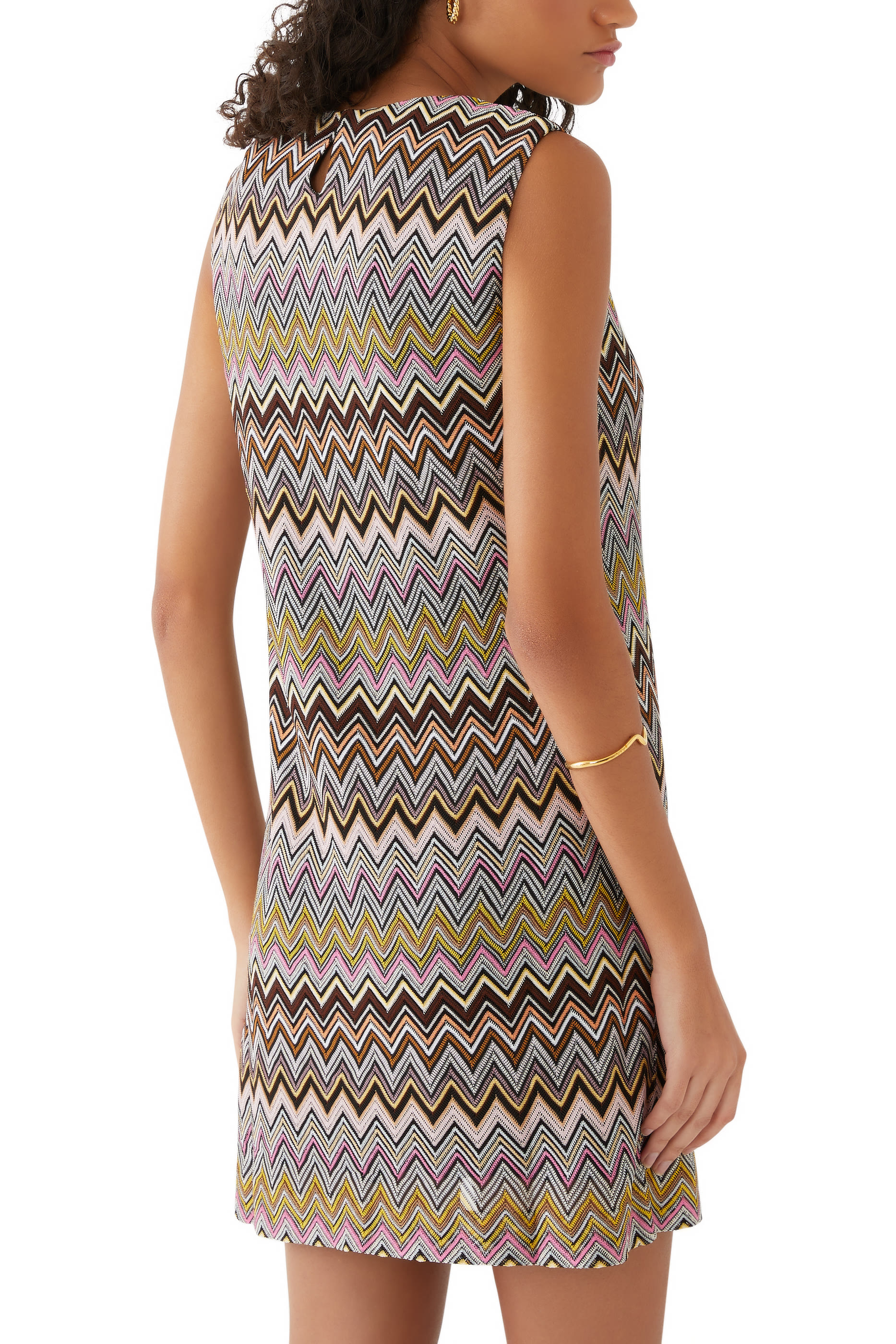 Zigzag Raschel Sleeveless Mini Dress
