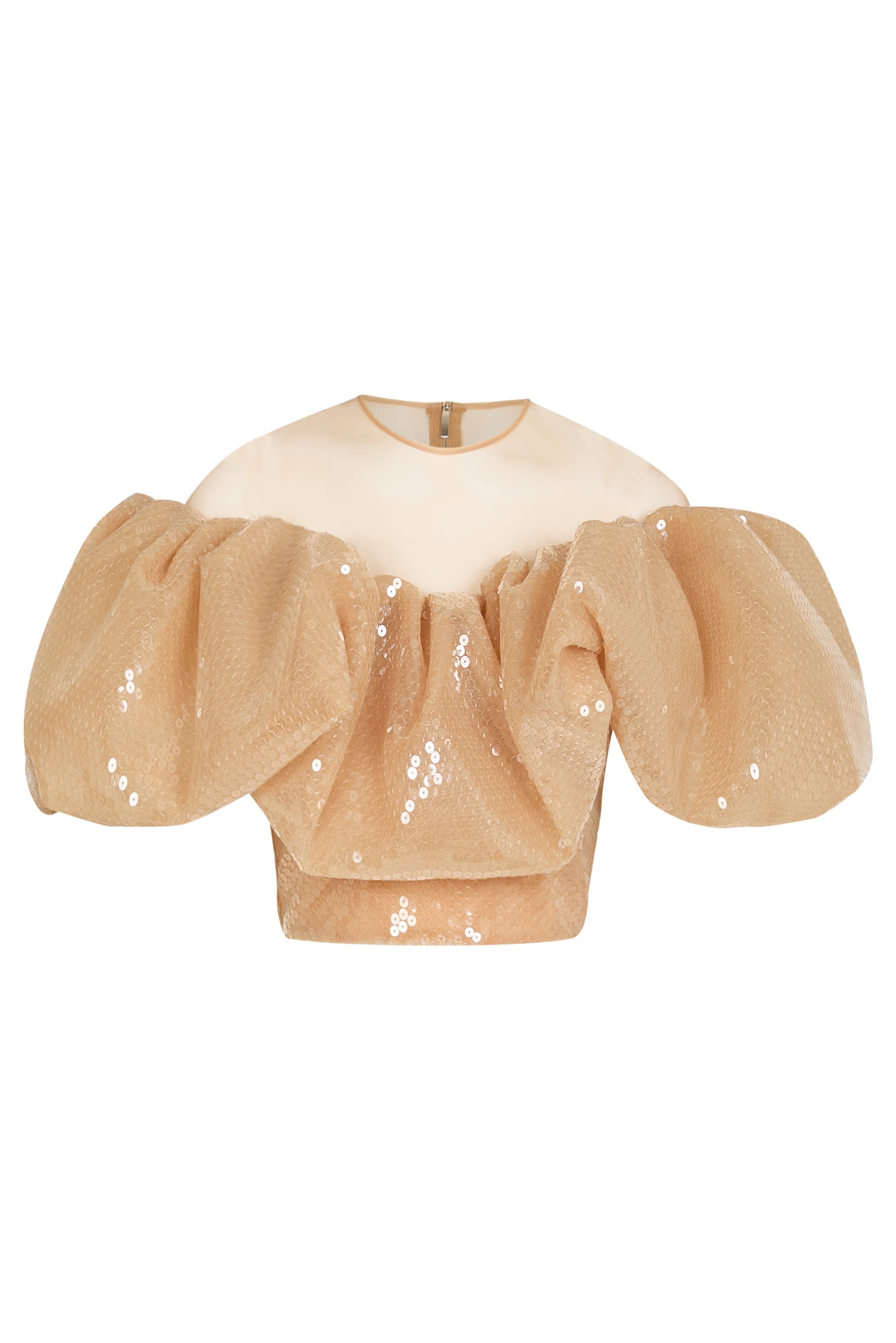 Off-Shoulder Cropped Sequin Puff Top