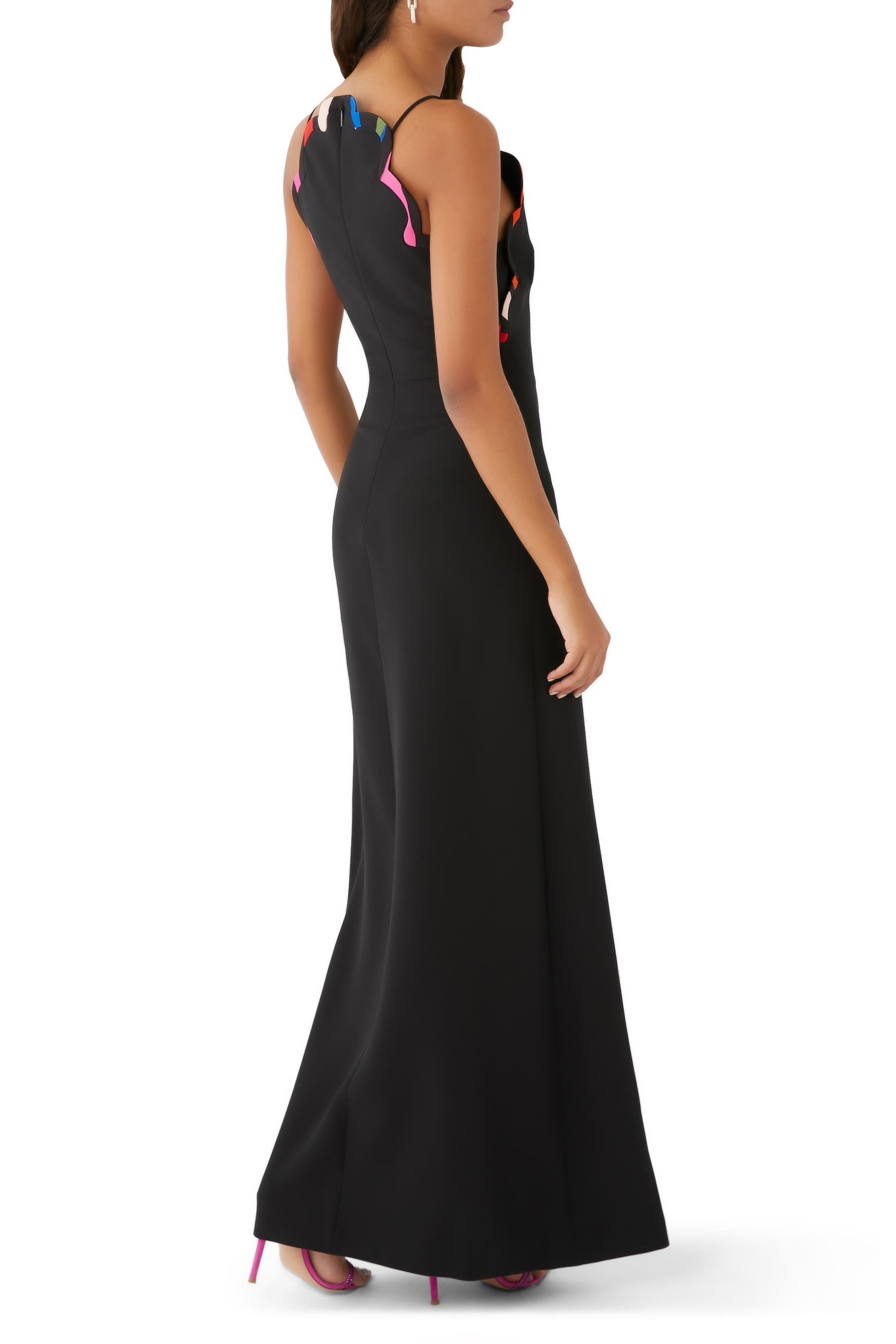 Scalloped Crepe Maxi Gown