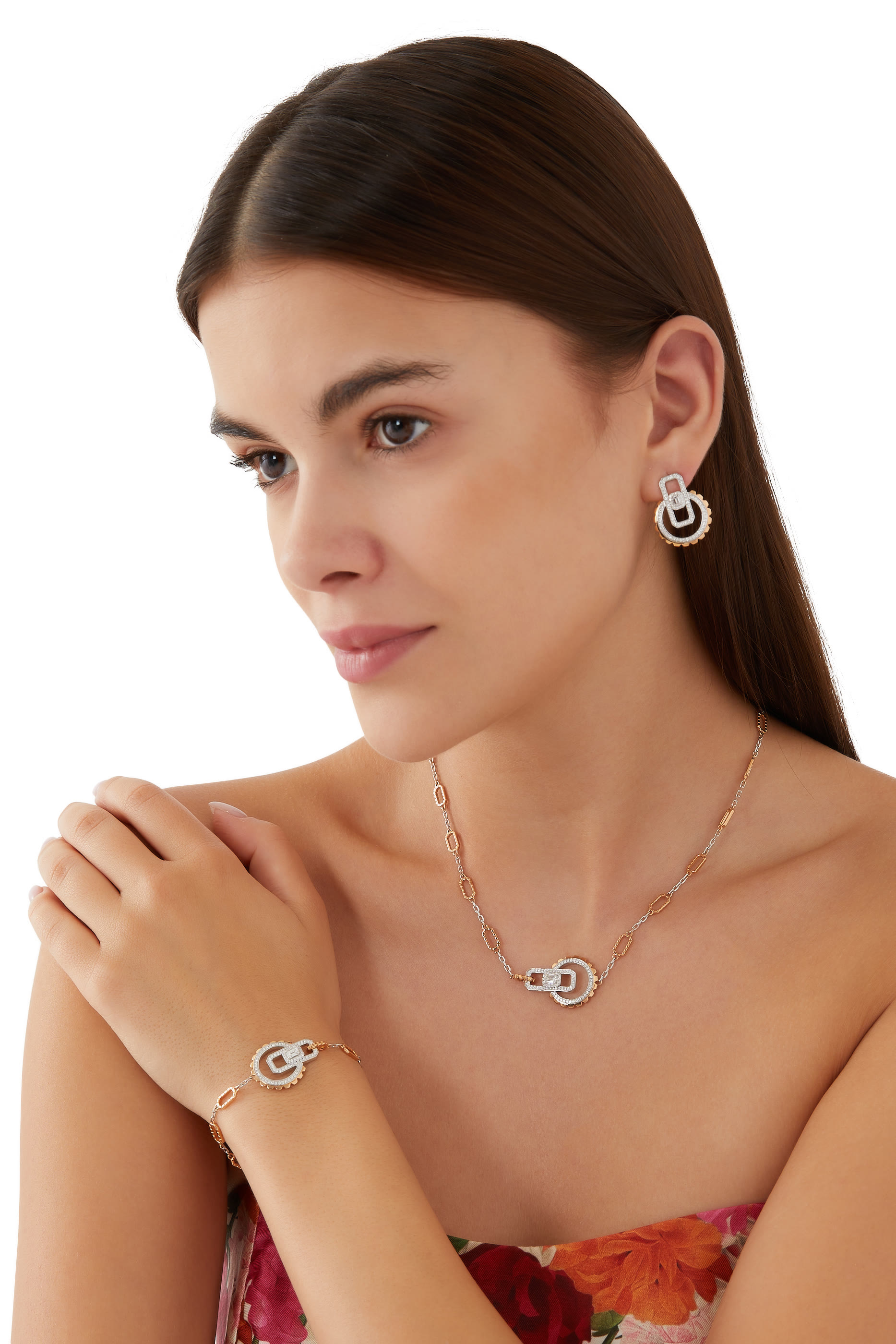 Empire Two-Tone Collar Necklace, 18k Pink & White Gold with Diamonds