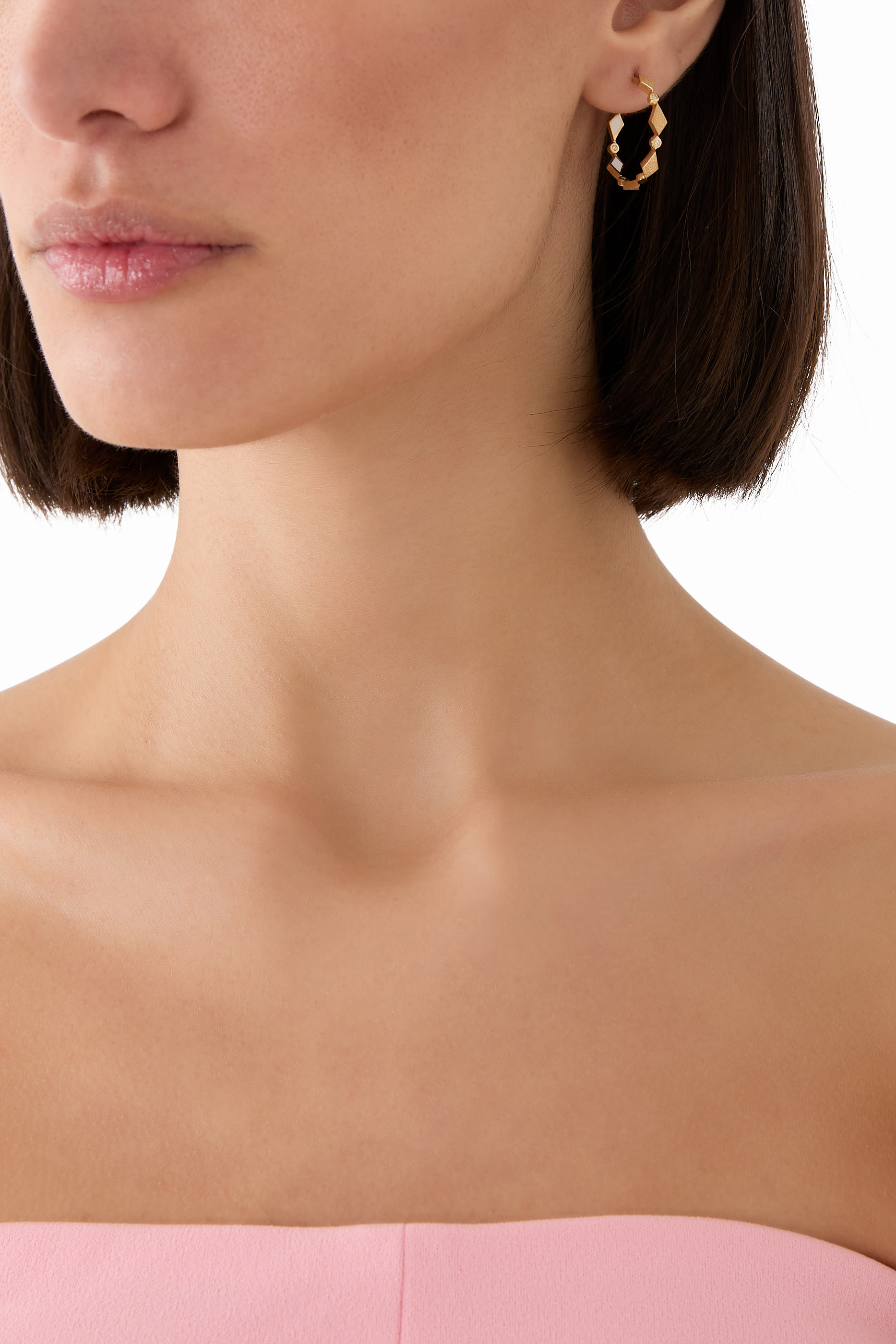 Mosaic Single Hoops Earrings, 18k Yellow Gold & Enamel, Diamonds