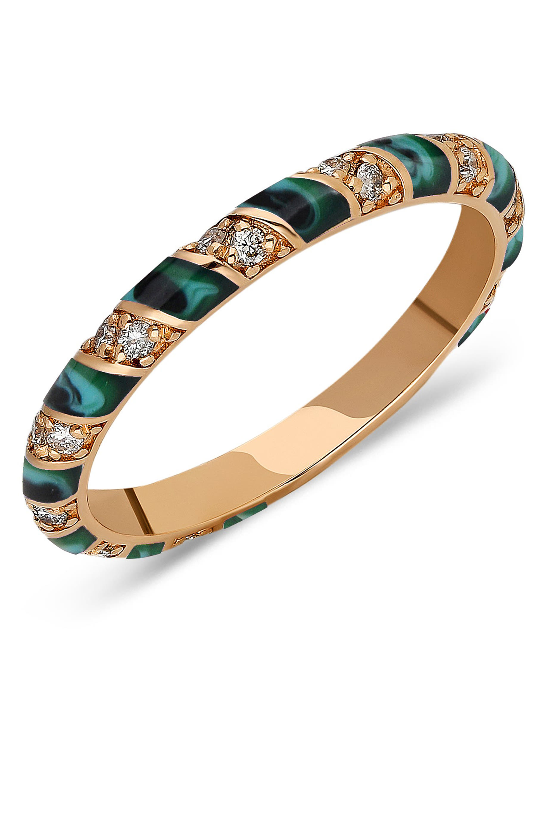 Tornado Ring, 18k Pink Gold with  Green Enamel & Diamonds