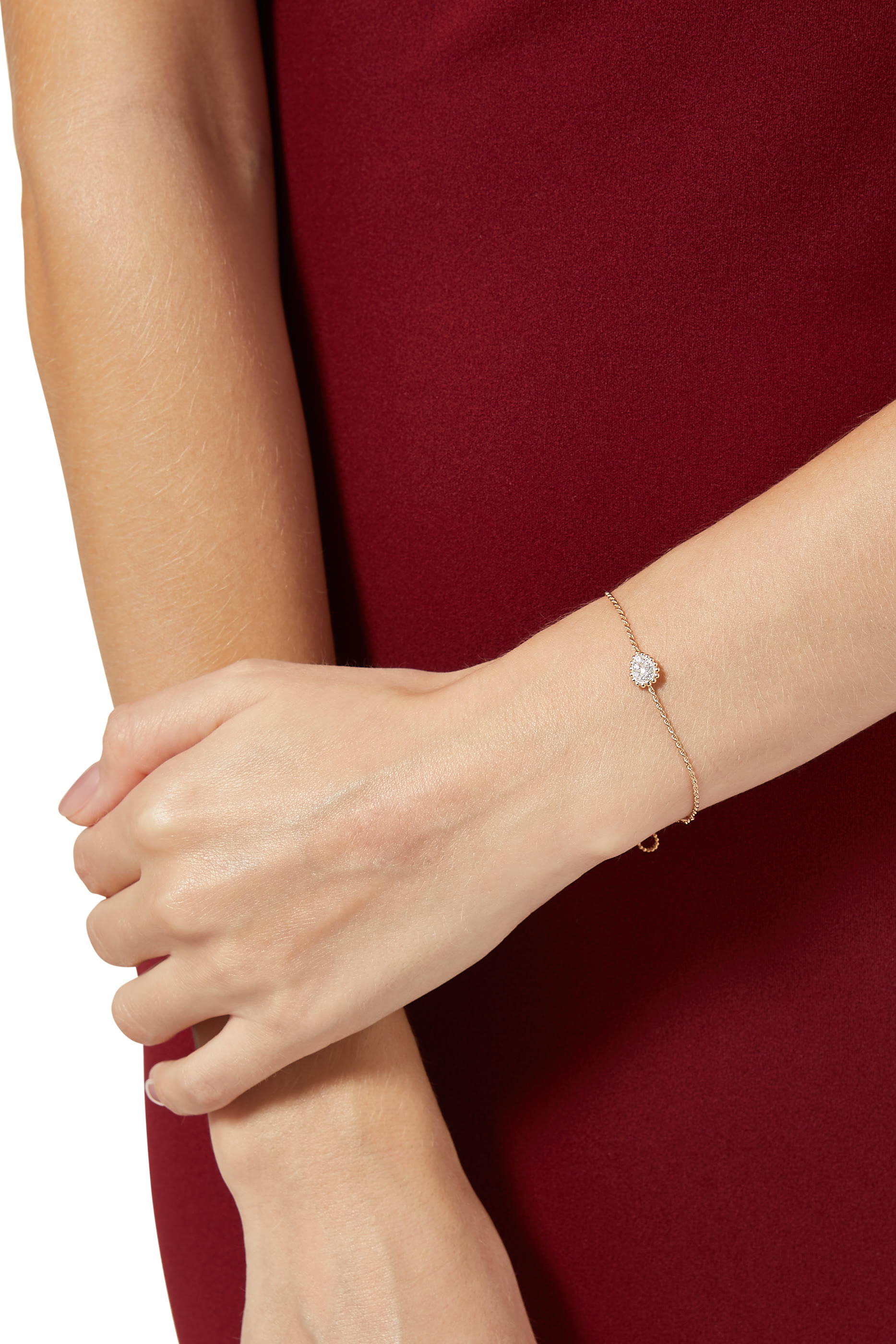 Serpent Boh&egrave;me XS motif chain bracelet, paved with diamonds, in pink gold