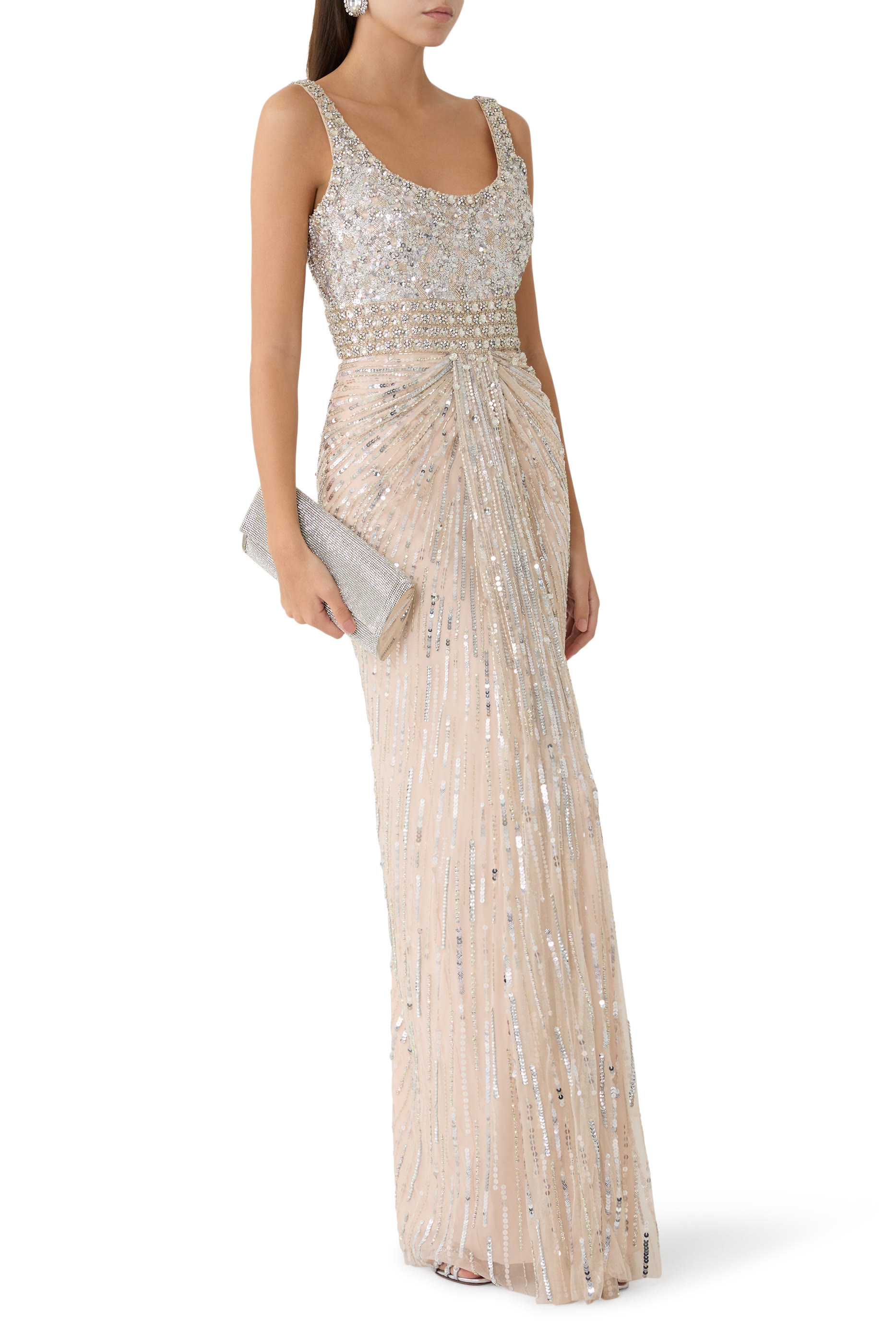 Elixir Draped Front Sleeveless Gown