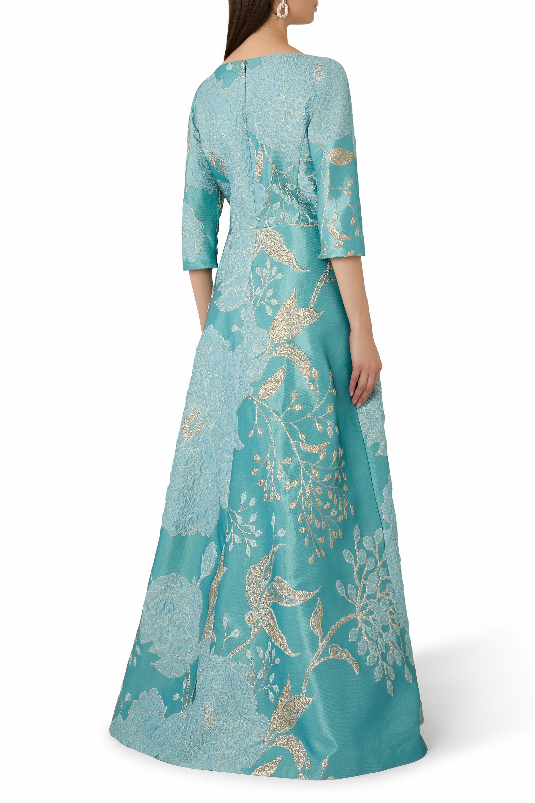 Metallic Jacquard A-Line Evening Dress