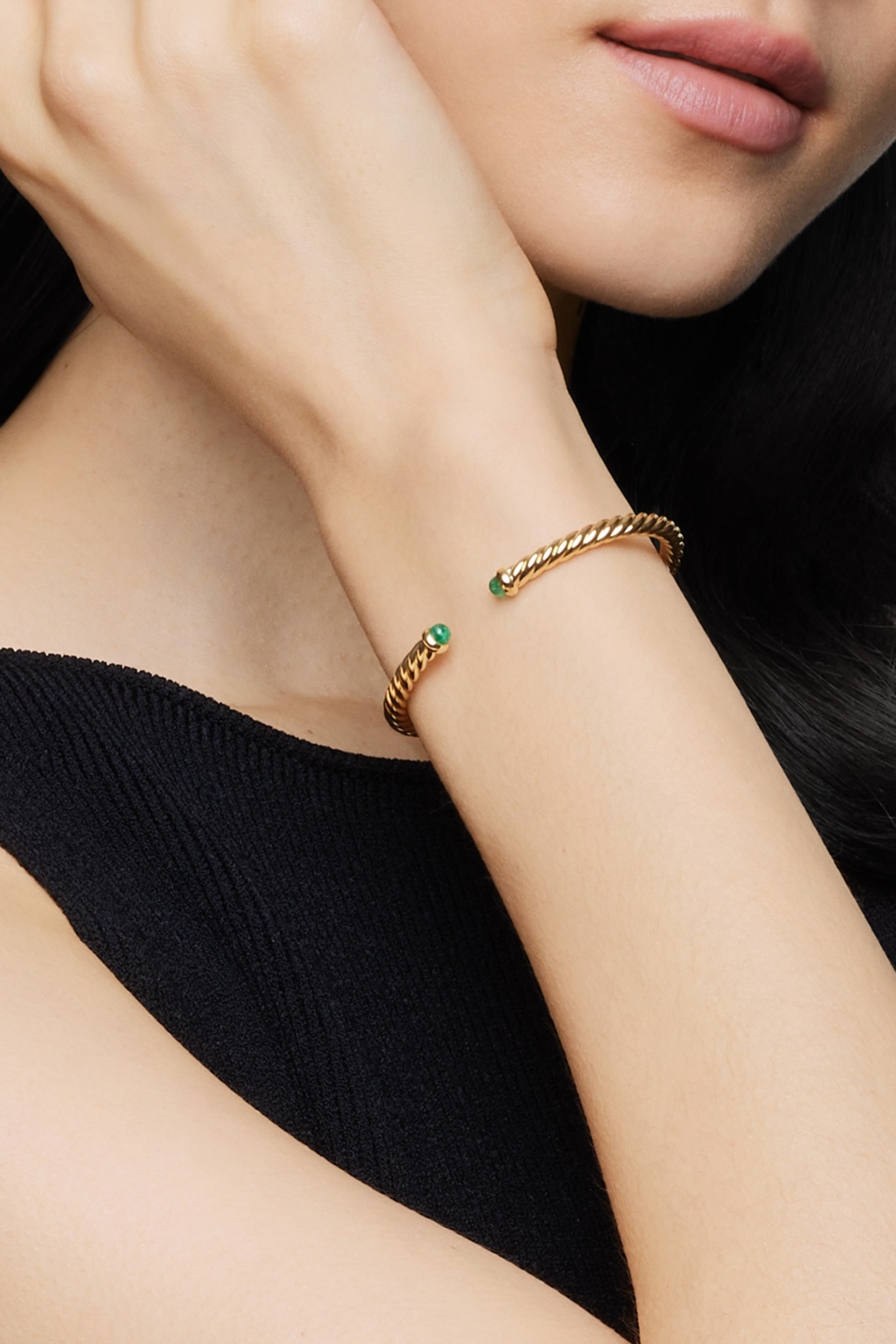 18K Yellow Gold & Emeralds Cable Flex Bracelet