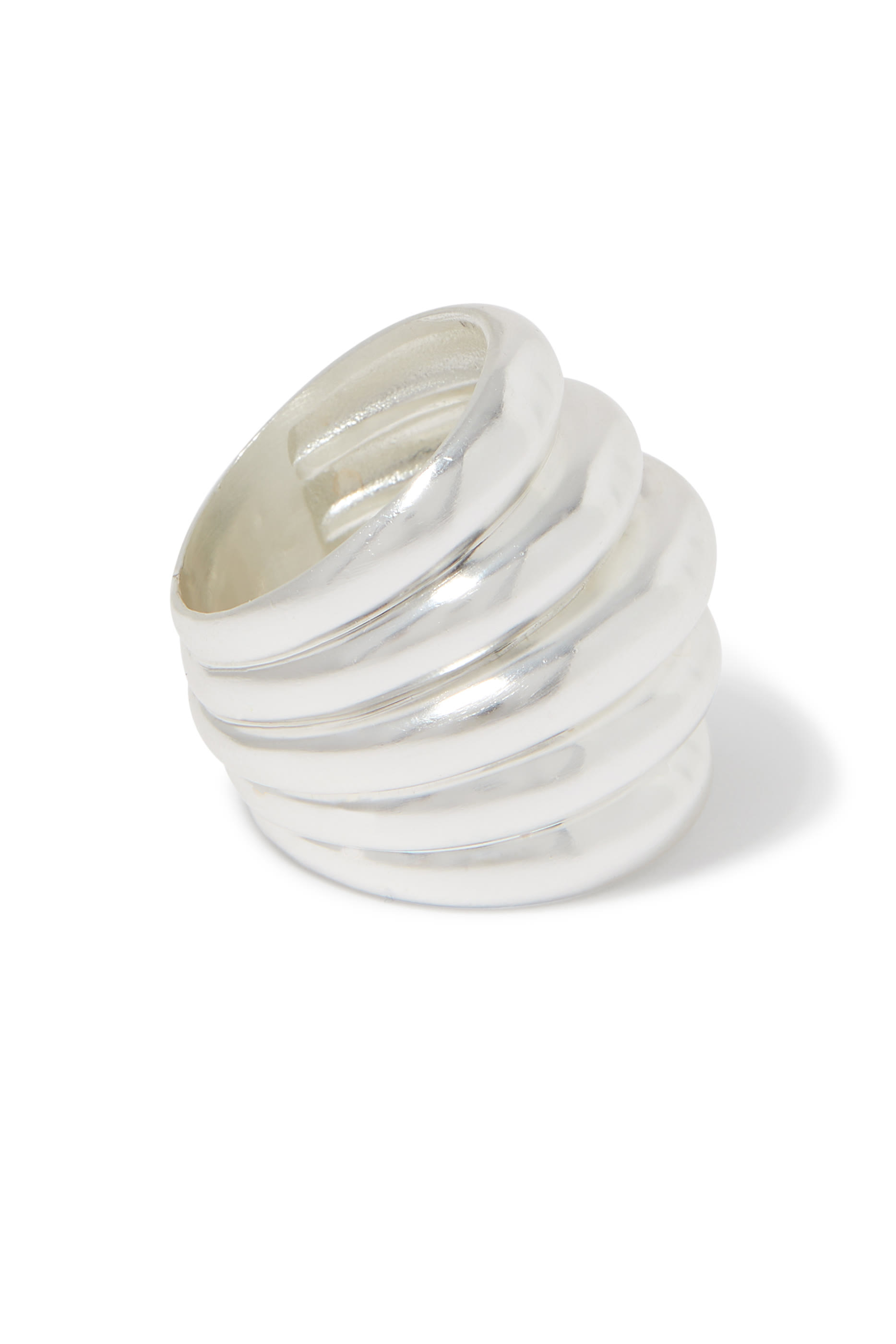 Ribbed Ring, Silver Plated Brass