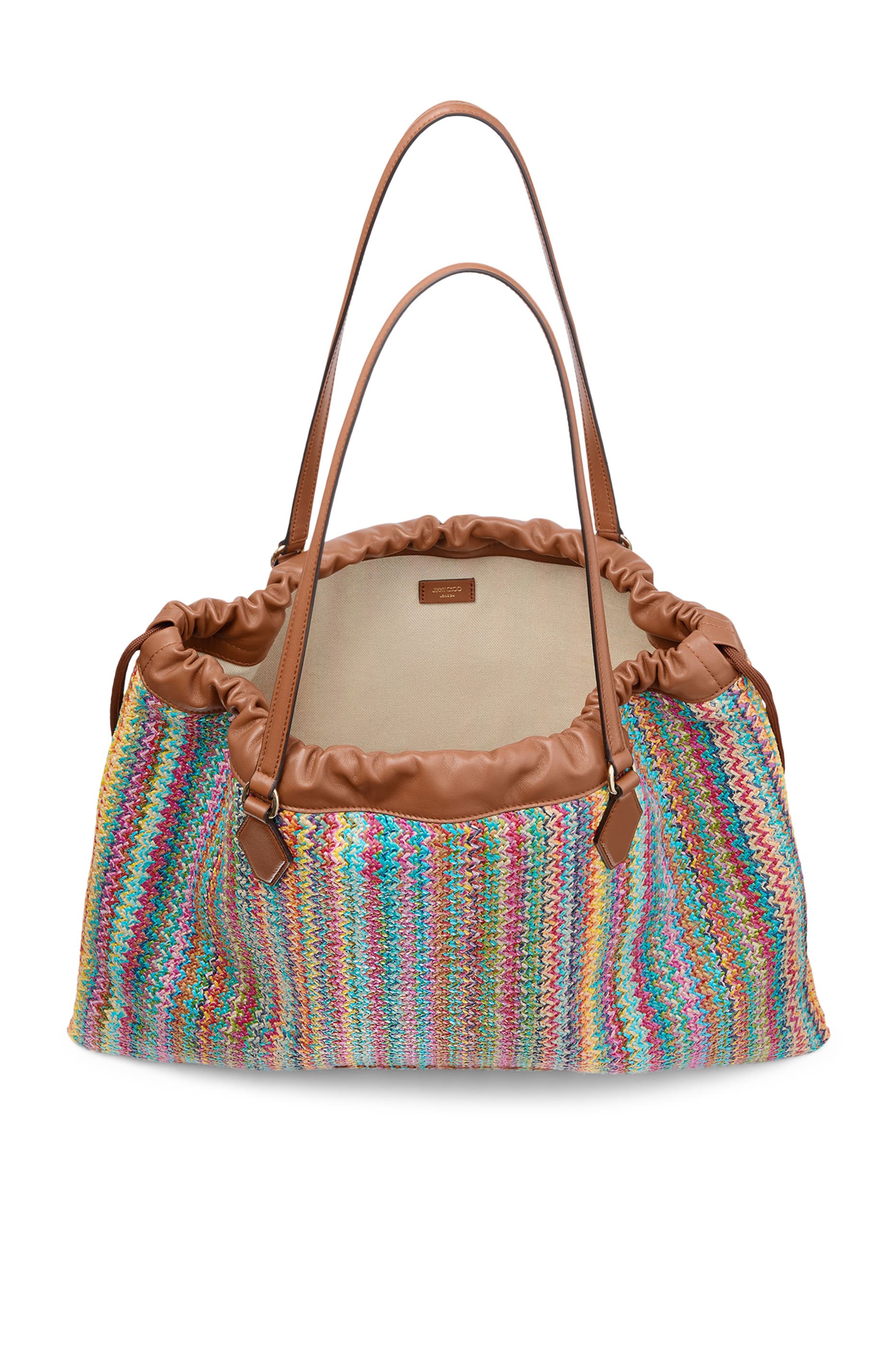 Chevron Raffia Drawstring Tote Bag