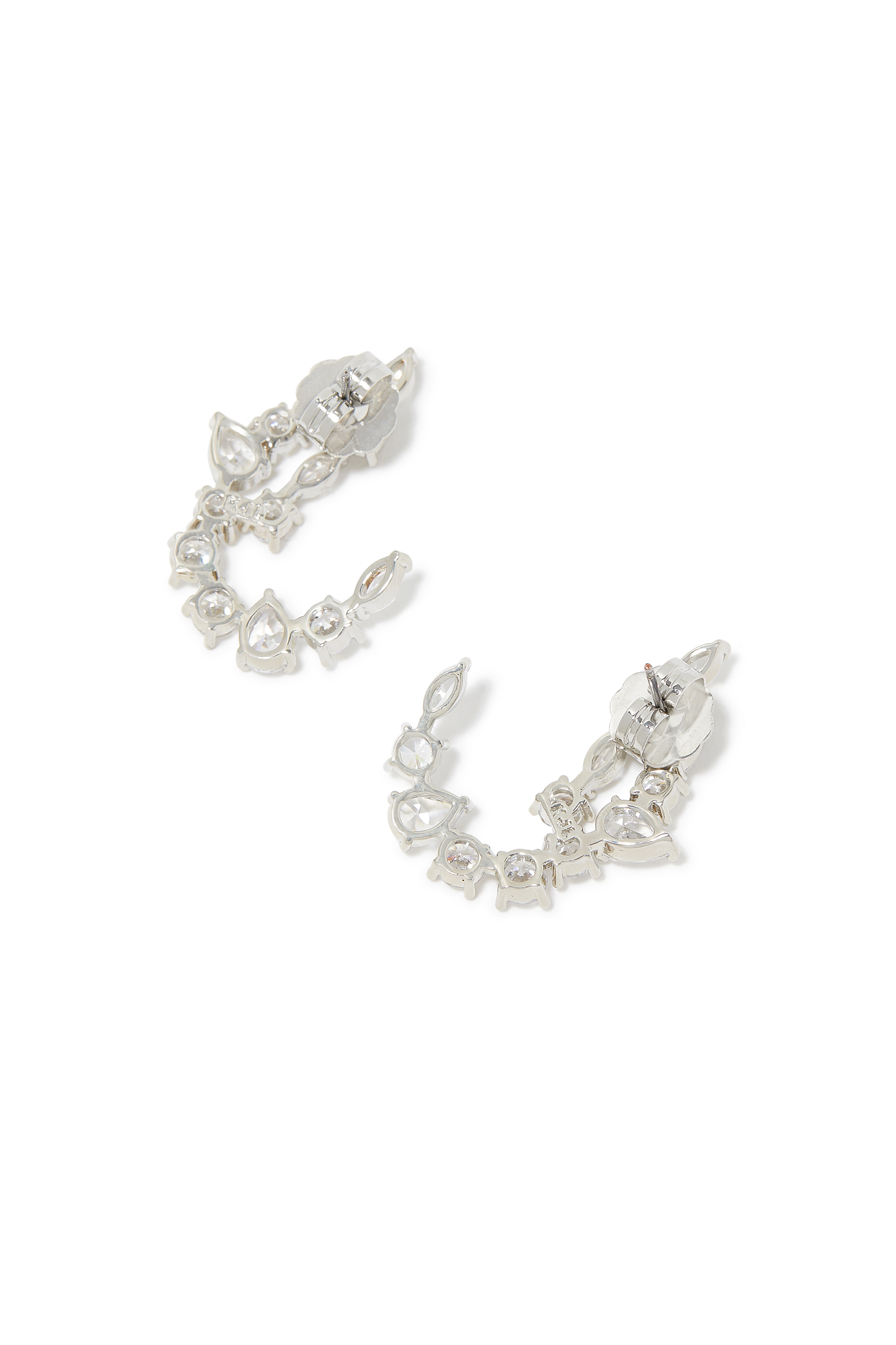Multi-Shape Scatter Curved Earrings, Rhodium-Plated Brass & Cubic Zirconia