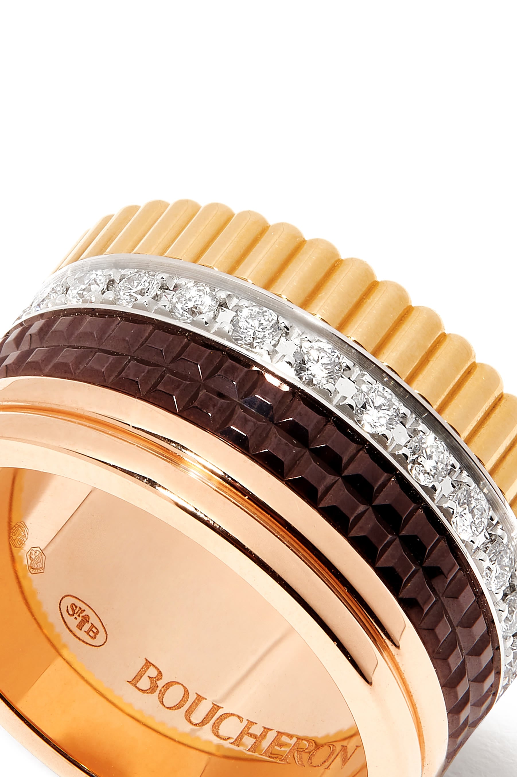 Quatre Classique Large Ring, 18k Mix Gold & Diamonds