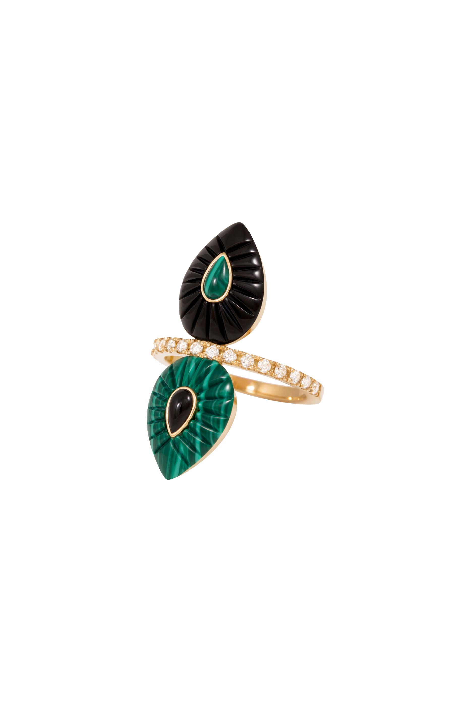 Bond Street Ring, 18k Yellow Gold with Diamond & Malachite