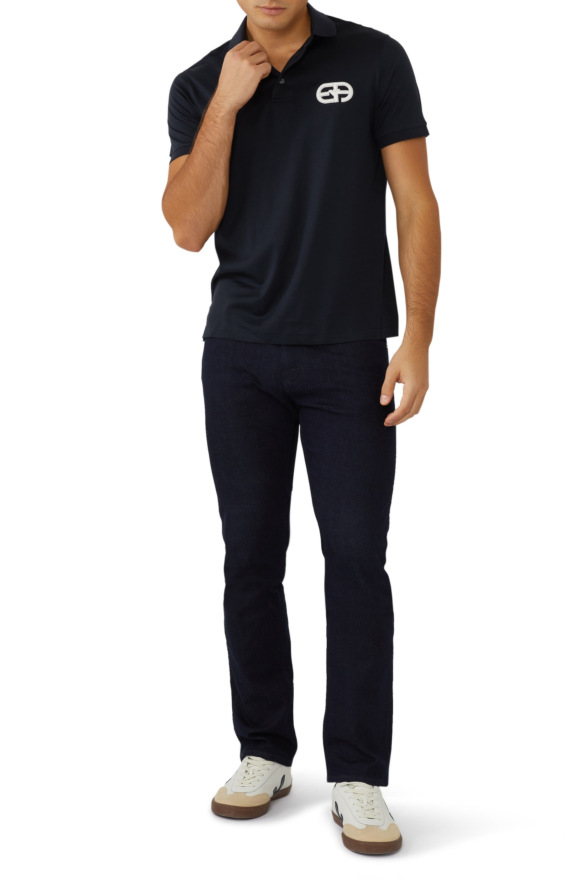 Embossed EA Logo Embroidery Lyocell-Blend Jersey Polo Shirt