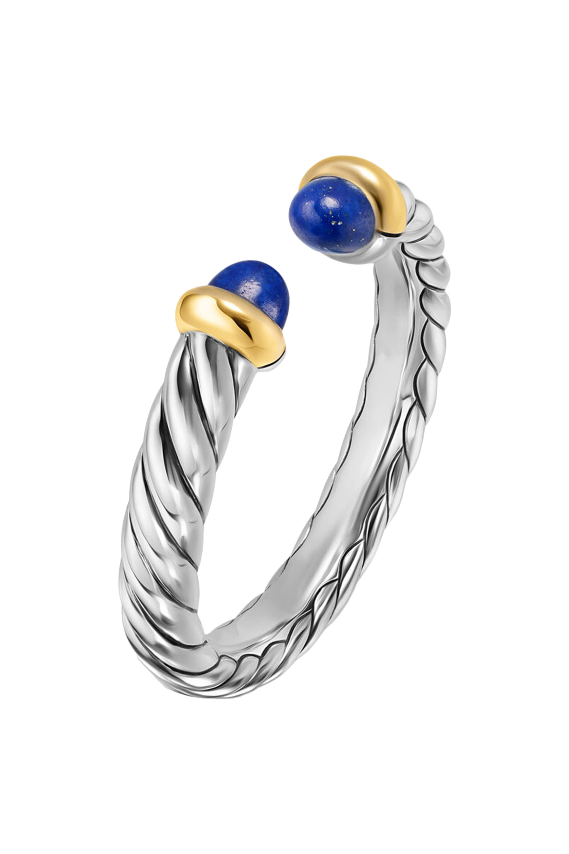 Petite Cable Open Ring, Sterling Silver, 14k Yellow Gold & Lapis