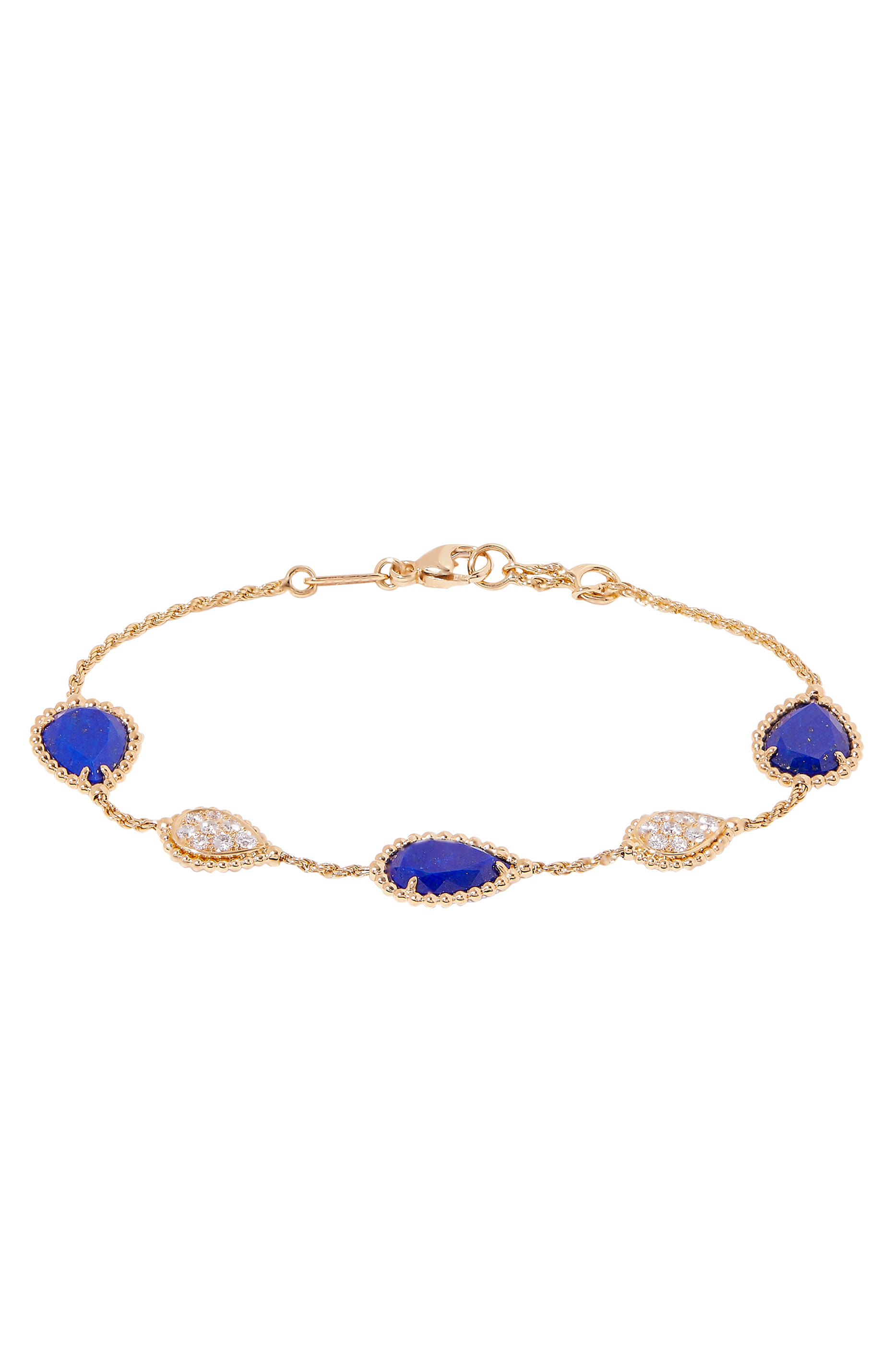 Serpent Boh&egrave;me 18K Yellow Gold 5 Motif Lapis Lazuli and Diamond Bracelet