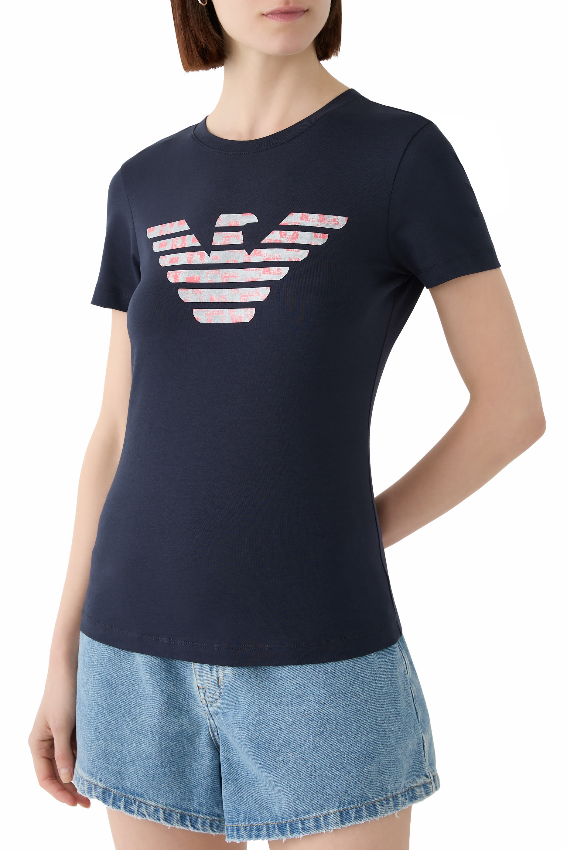 ASV Stretch-Jersey Slim-Fit T-Shirt with Oversized Eagle Pattern