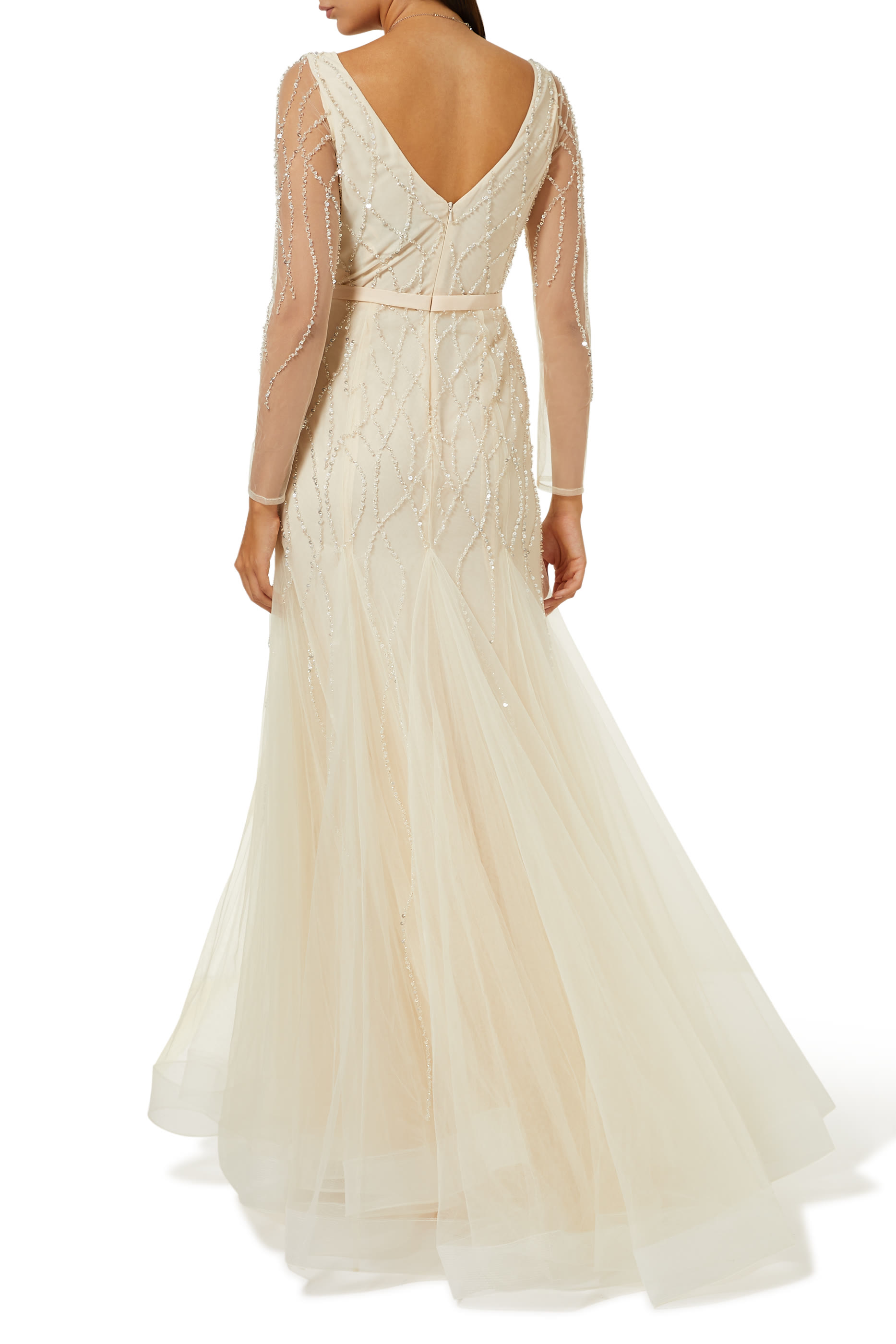 Long Sleeve Embellished Gown