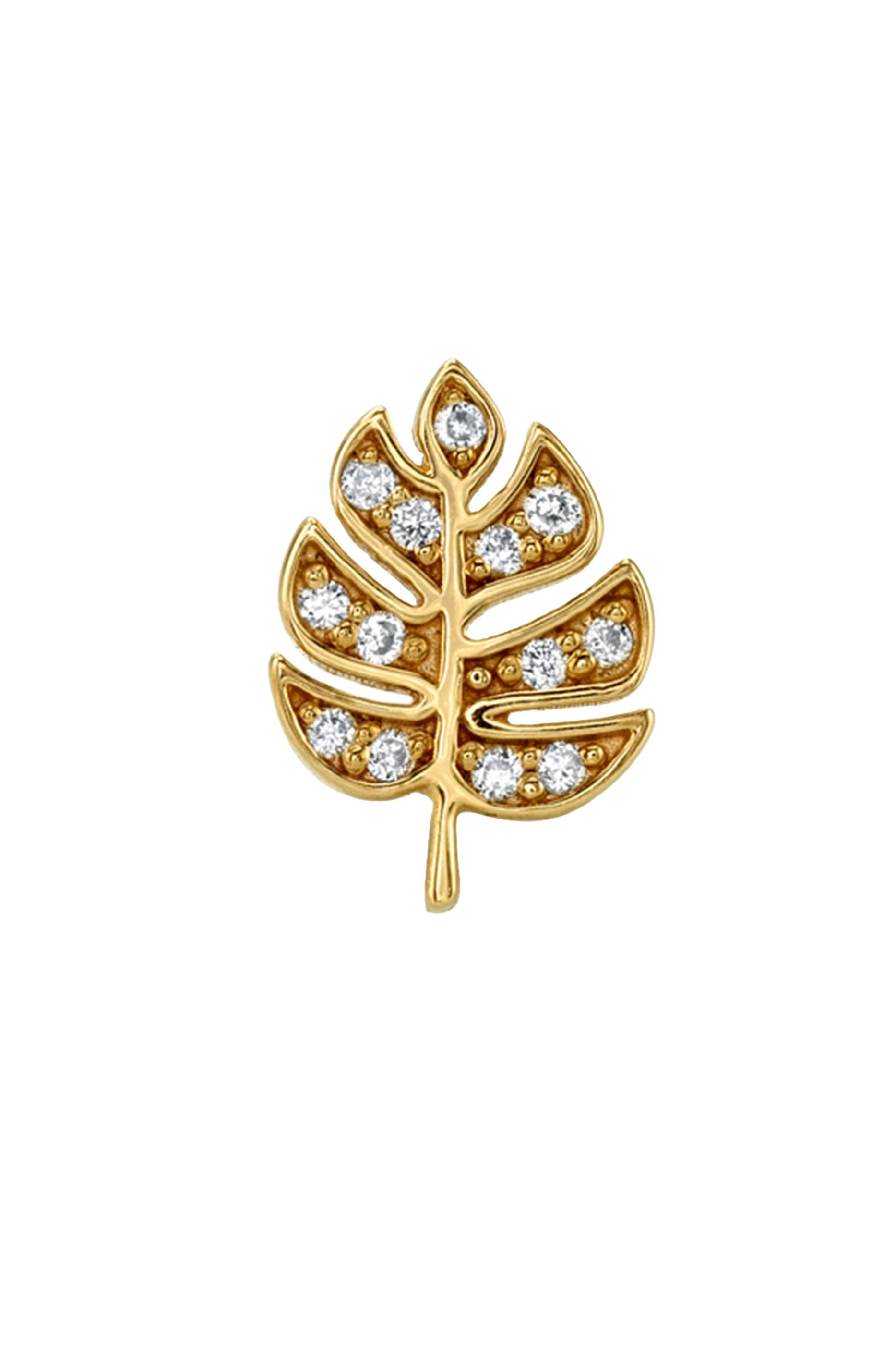 Gold & Diamond Tiny Monstera Leaf Studs, 14K Yellow Gold & Diamonds