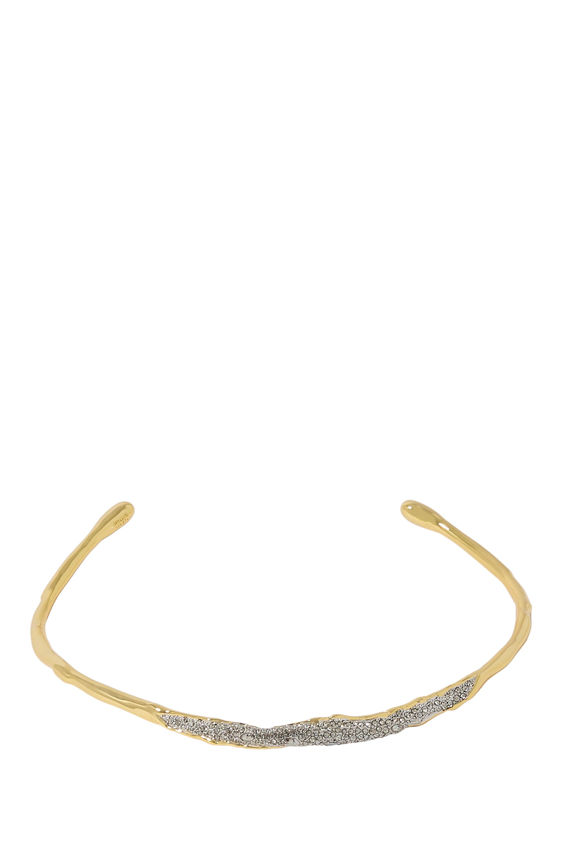Solanales Crystal Skinny Collar, 14k Gold Plated Brass with Rhodium Tone Plated Brass & Crystal