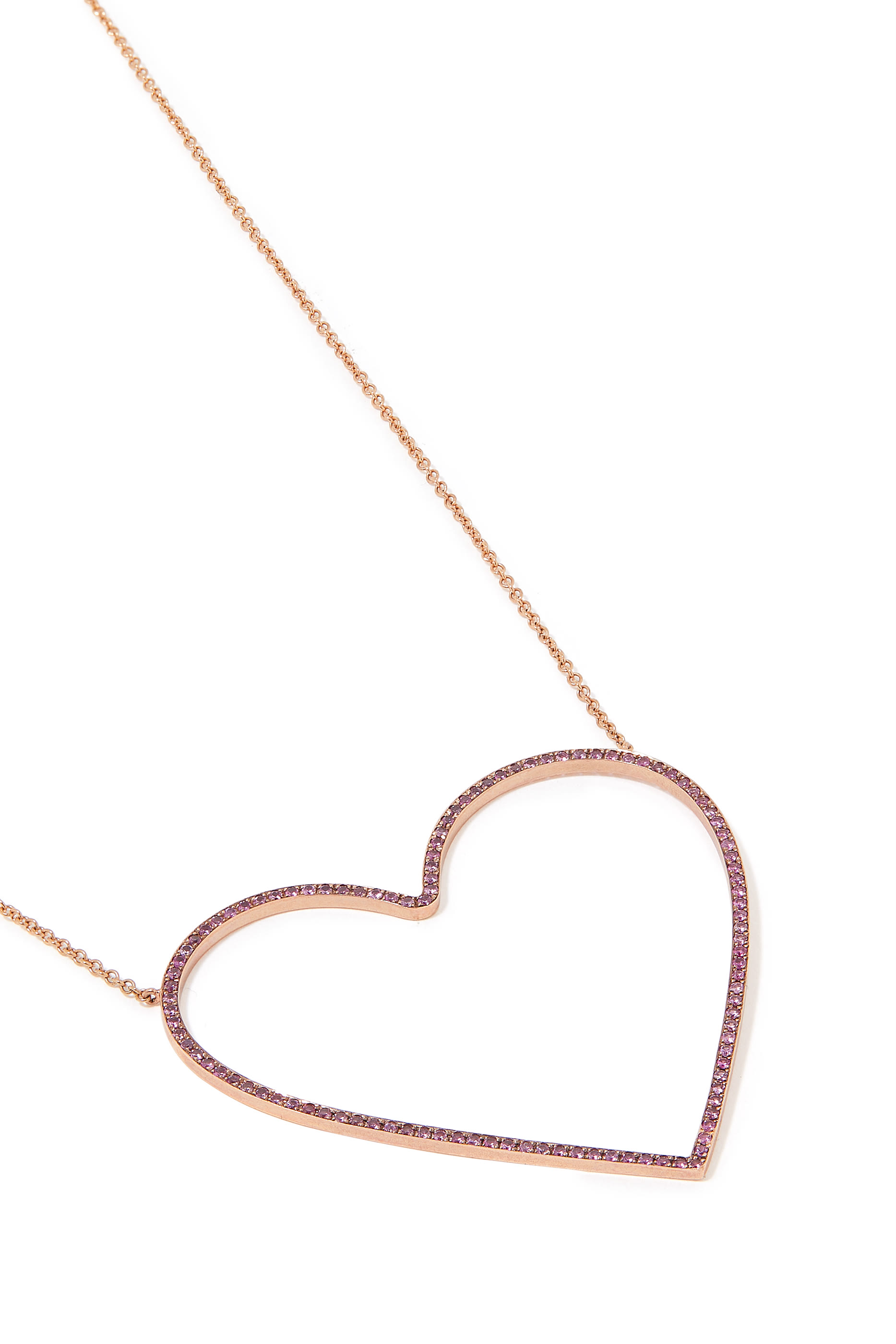 Giant Heart Necklace, 14k Rose Gold & Pink Sapphire