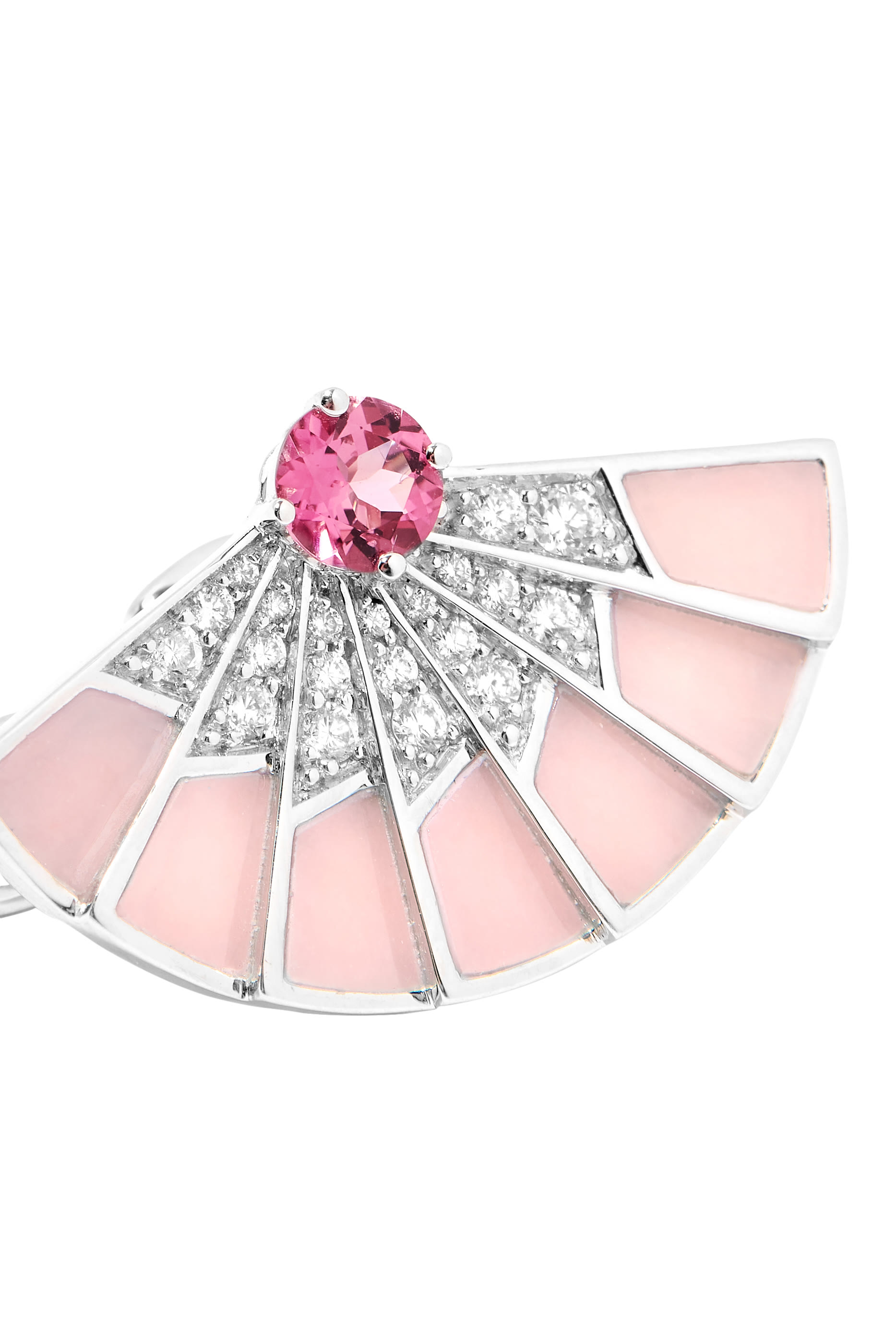 Fanfare Symphony Earrings, 18K White Gold with with Pink Tourmalines, Diamonds and Pink Opal