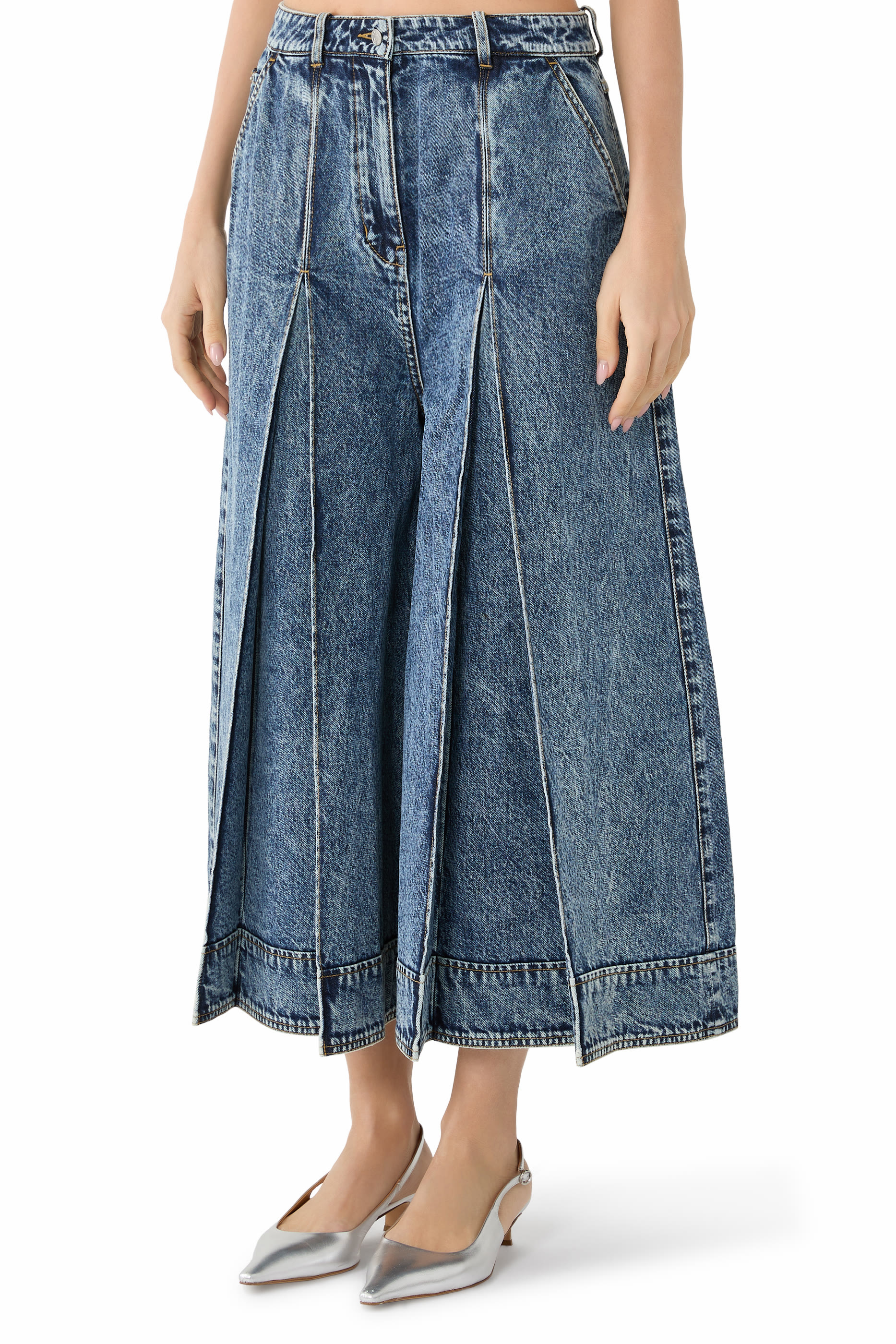 Pleated Denim Culottes 
