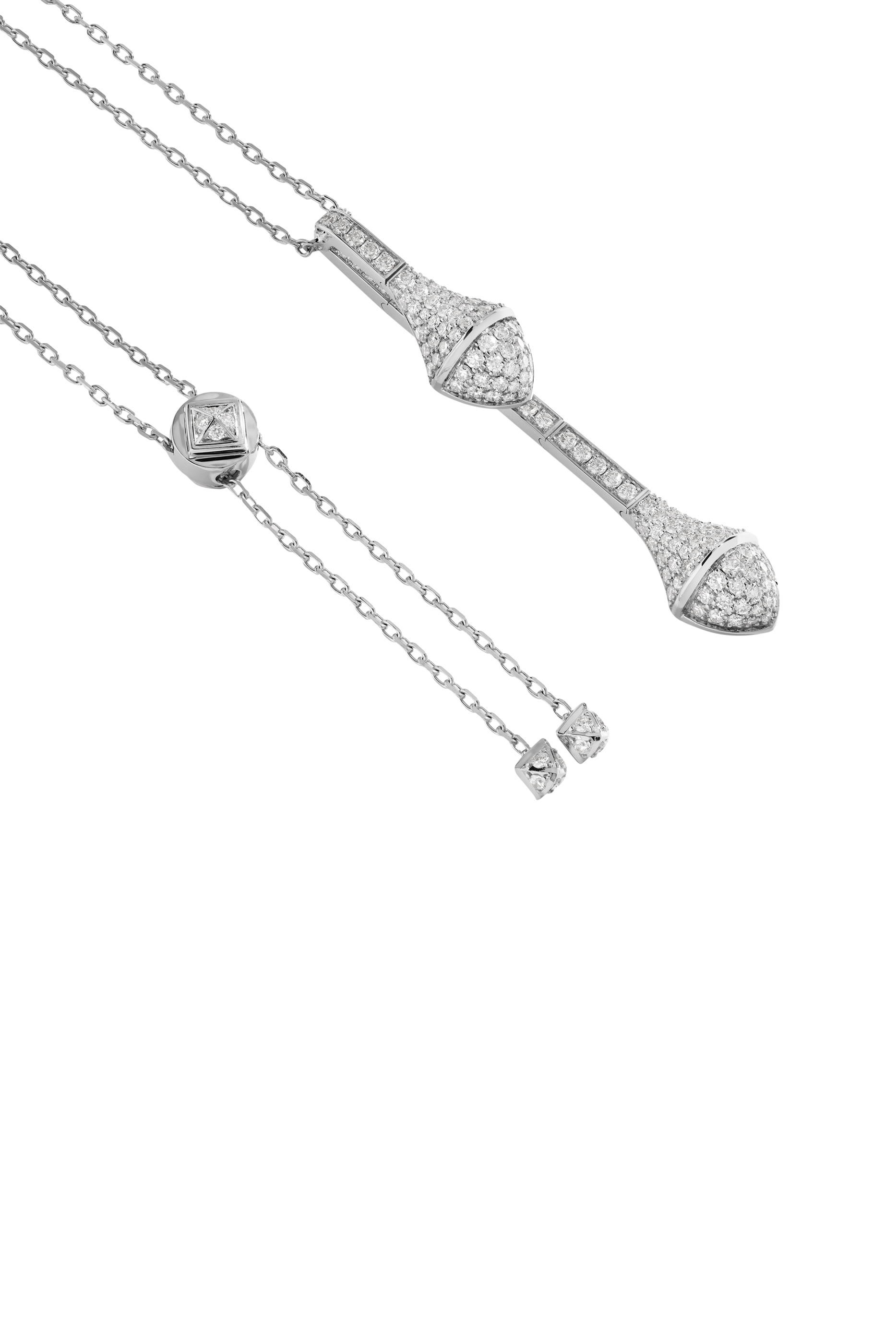 Cleo Long Chain Drop Pendant, 18k White Gold Full Diamond