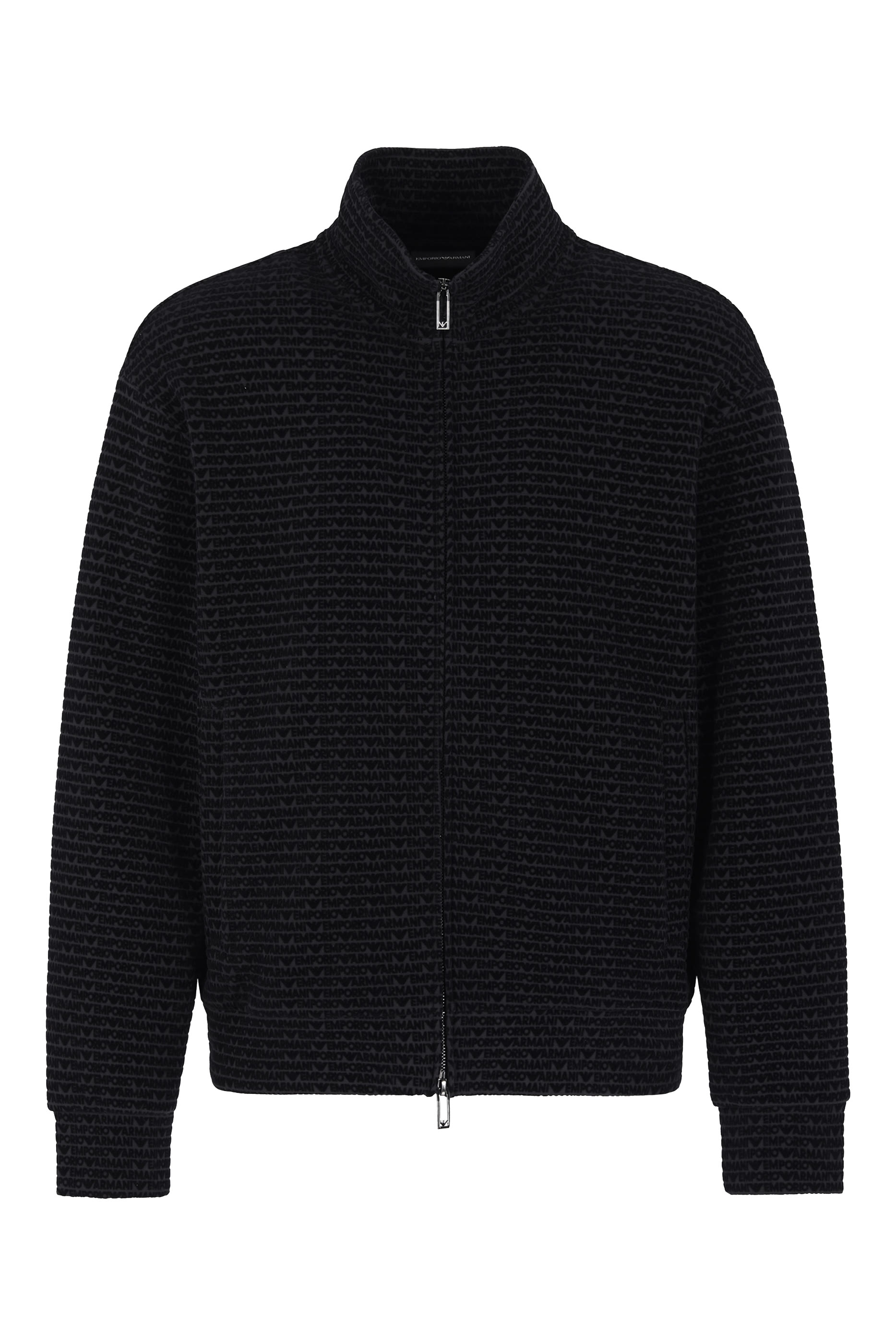 Full-Zip Jersey Sweatshirt with All-Over Flocked Lettering