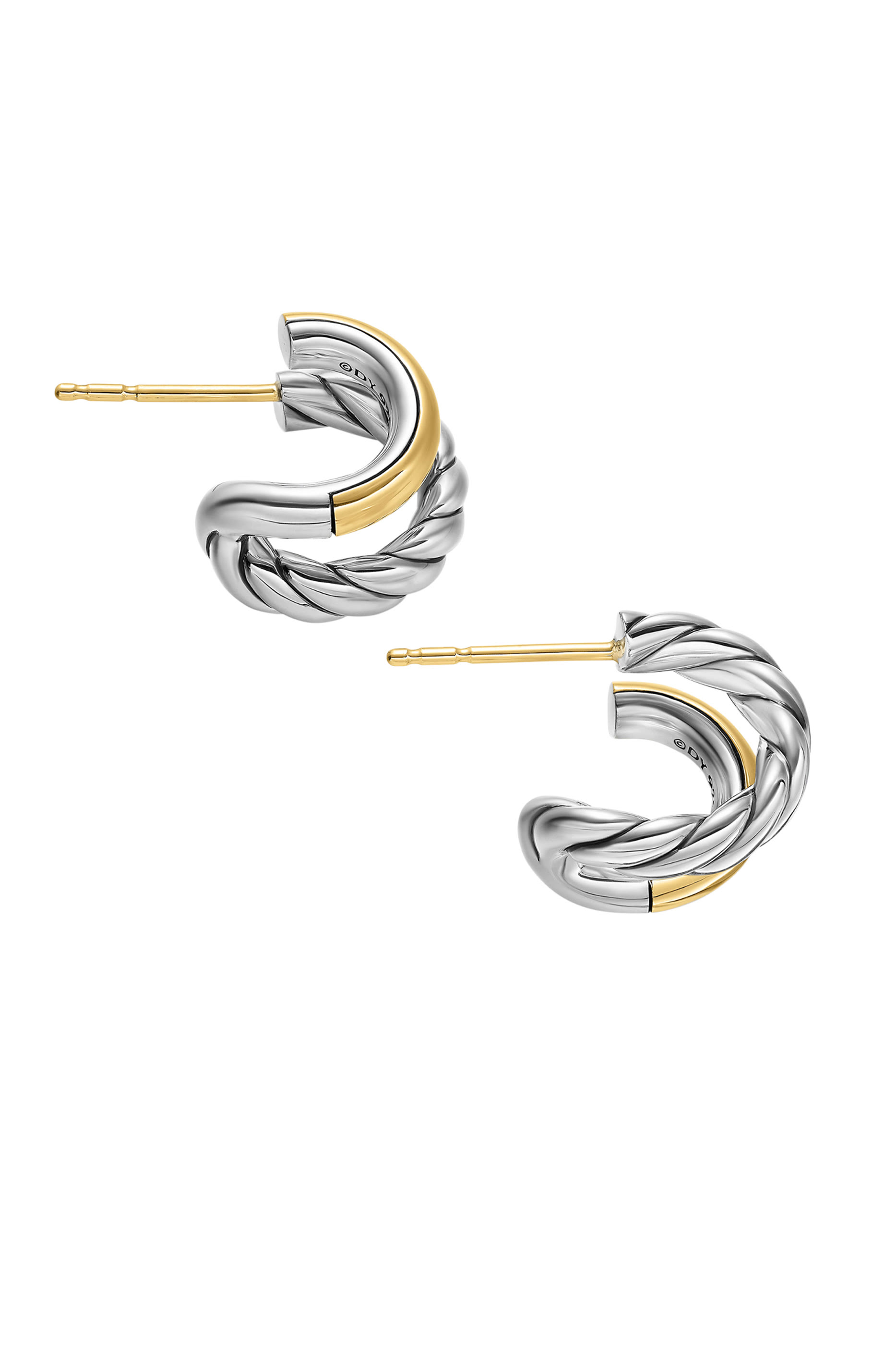 DY Mercer&reg; Double Hoop Huggie Earrings, Sterling Silver & 18K Yellow Gold