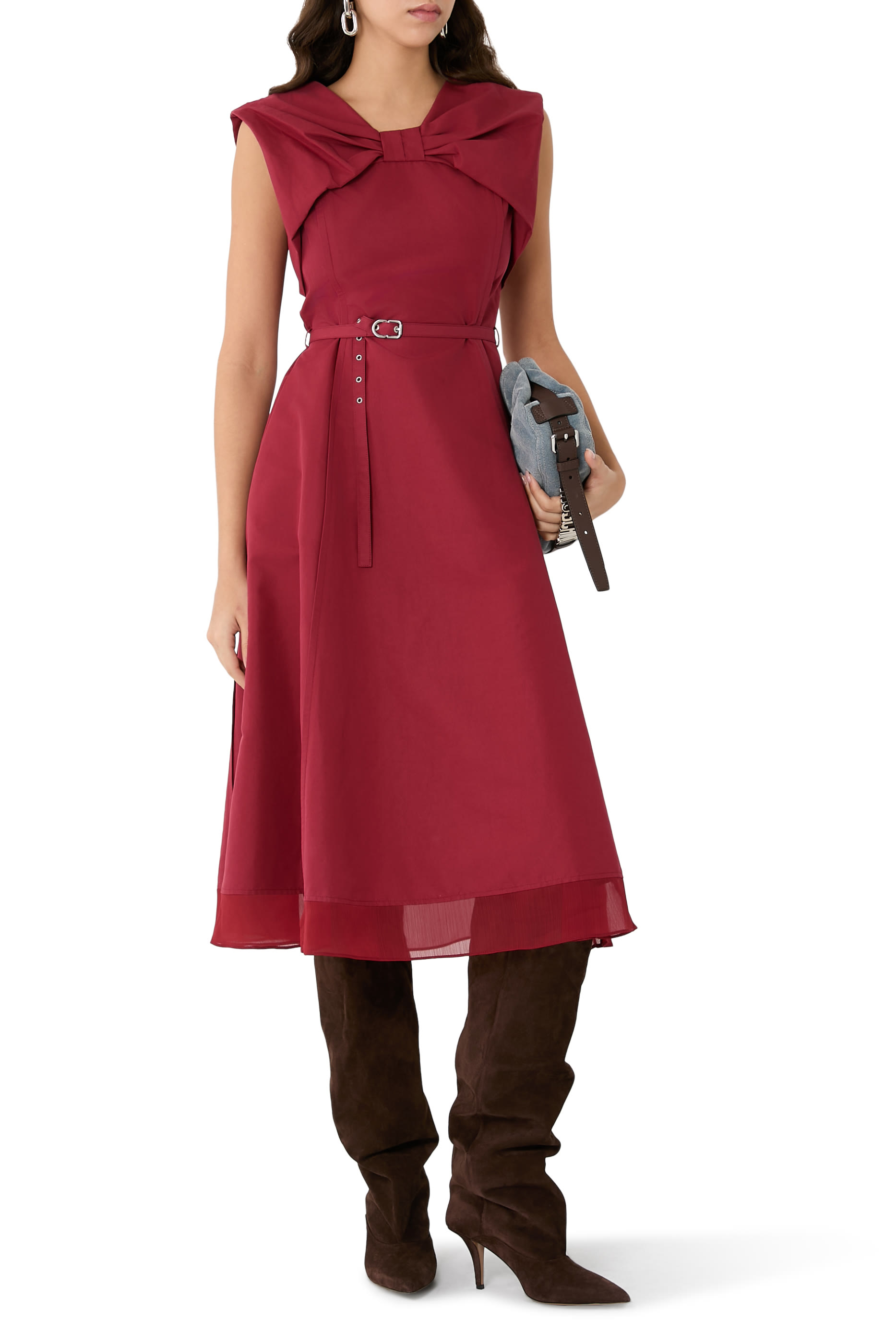 Draped Bow Belted Dress