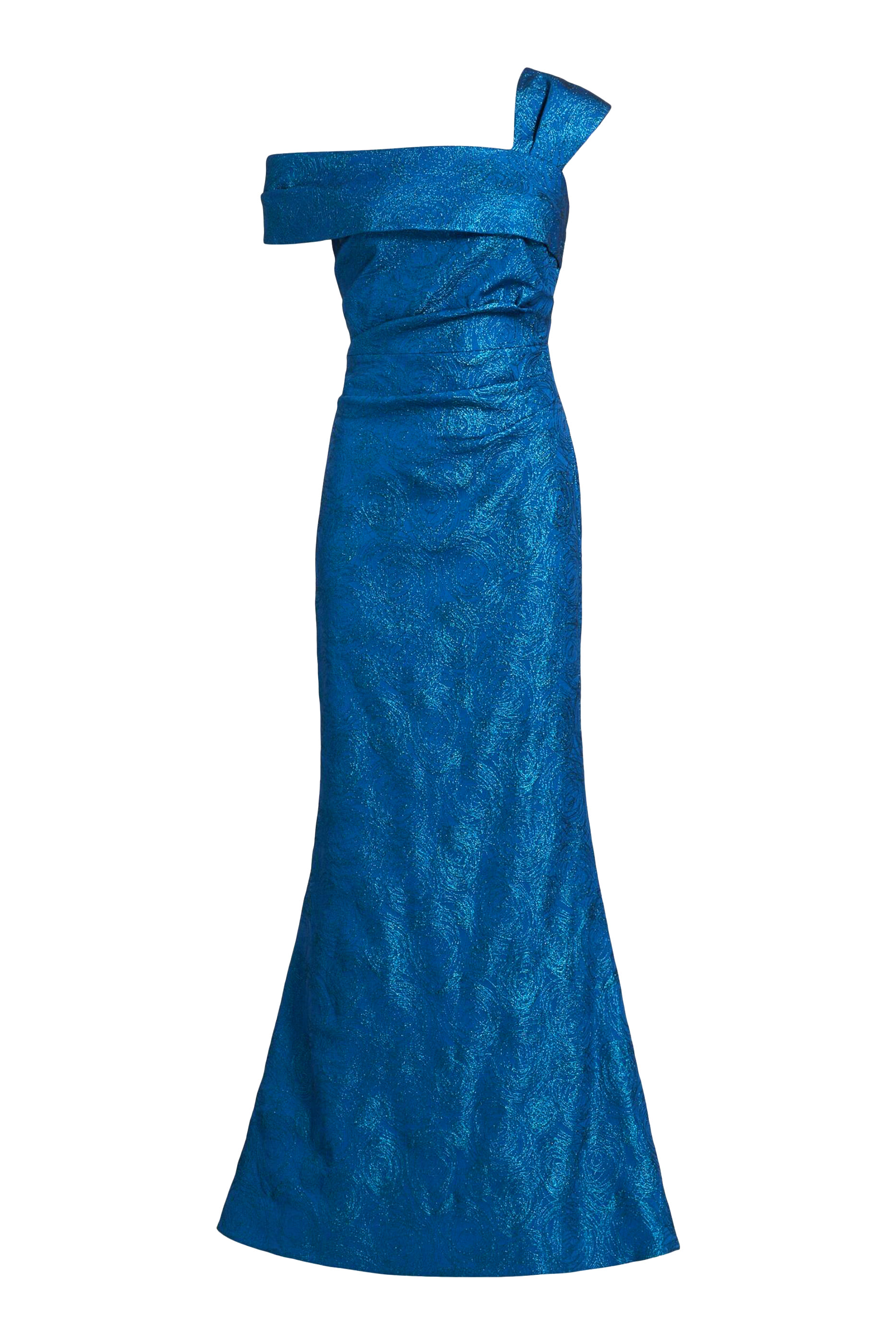 Stretch Jacquard Asymmetrical Swirl Gown