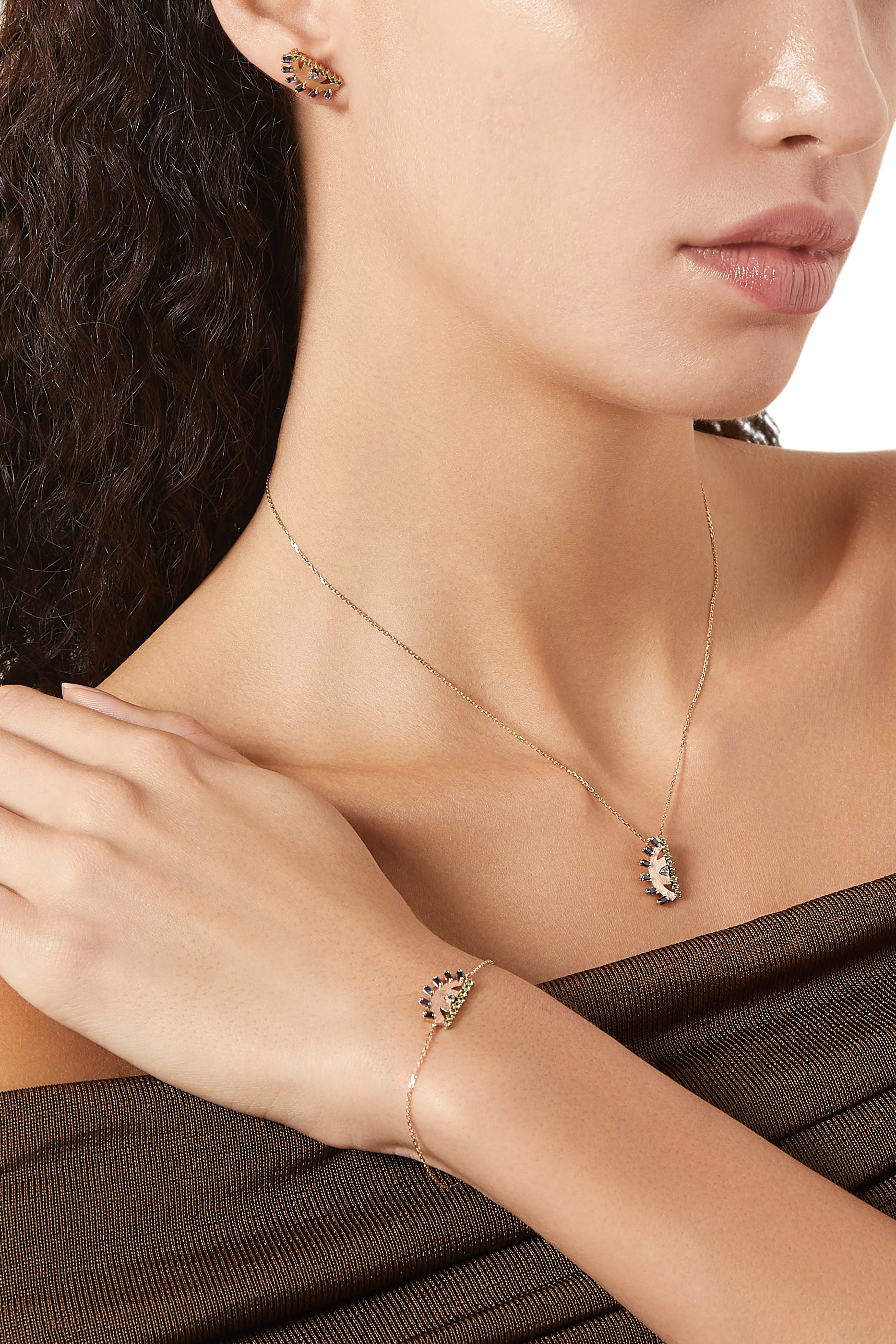 Ya Ein Bracelet, 18k Pink Gold with Topaz, Emerald & Sapphire