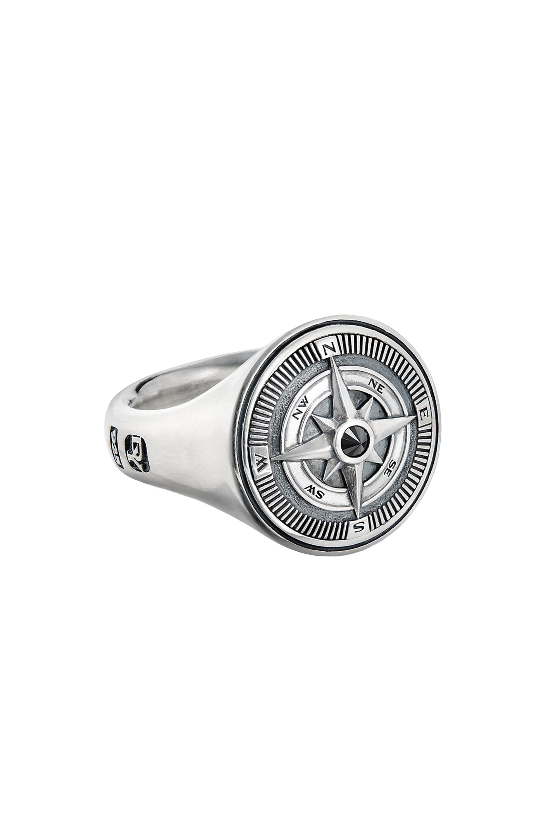 Maritime&reg; Compass Signet Ring, Sterling Silver & Black Diamond