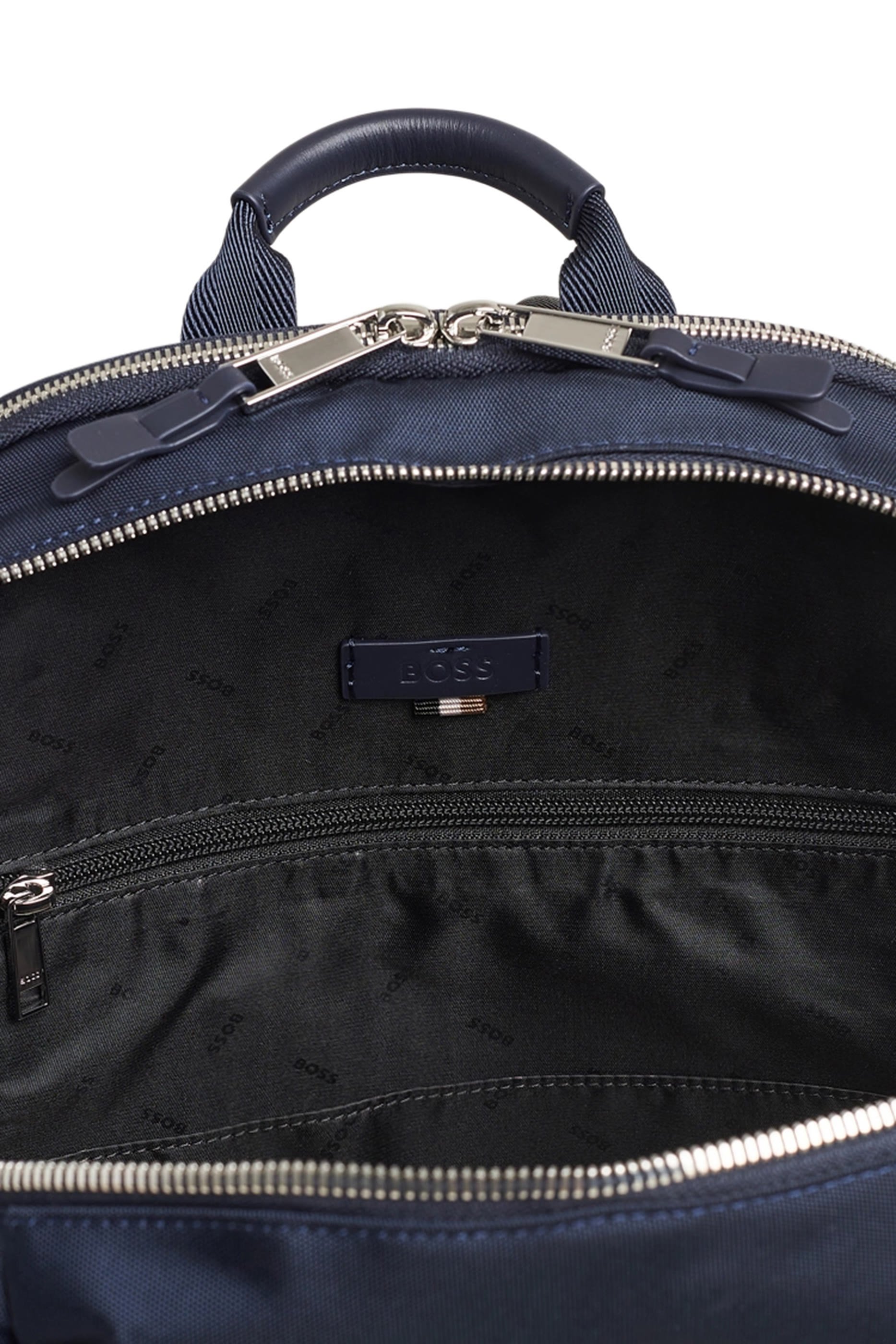 Silver-Tone Logo Lettering Leather-Trim Backpack