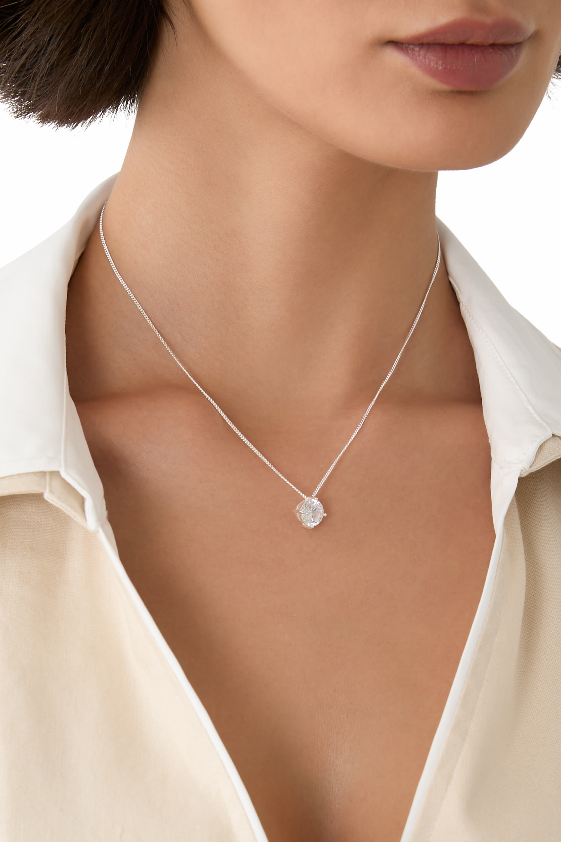  Pendant Necklace,  Recycled Sterling Silver Plated in Rhodium & Cubic Zirconia