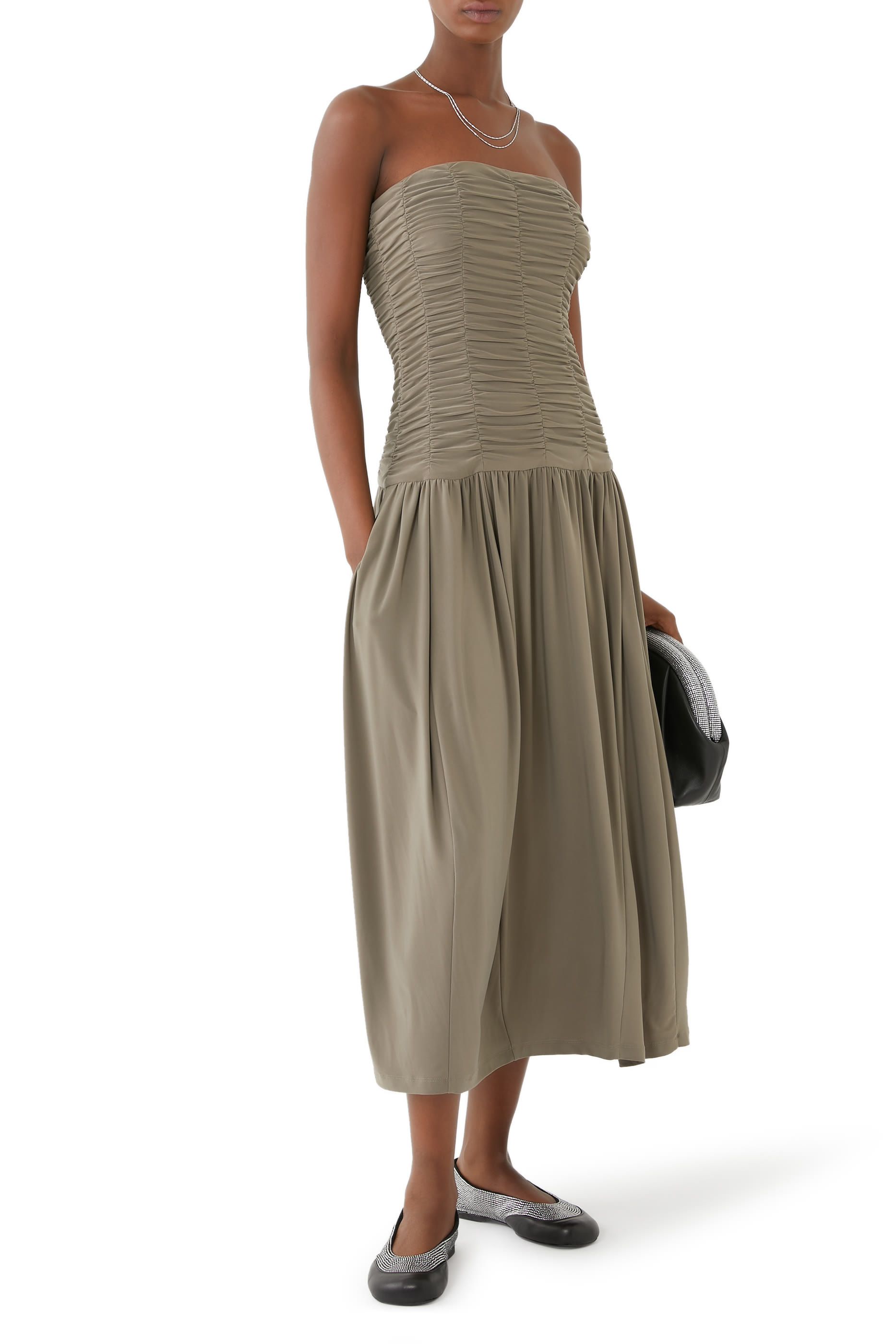 Draped Jersey Ruched Dress