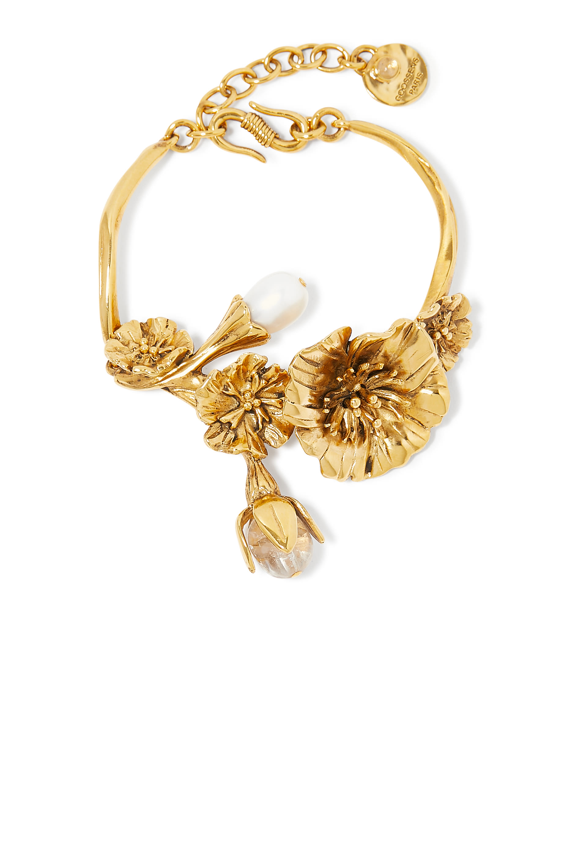 Fleur de Pavot Pearl Bracelet, 24K Gold-Plated Brass with Freshwater Pearl & Natural Rock Crystal