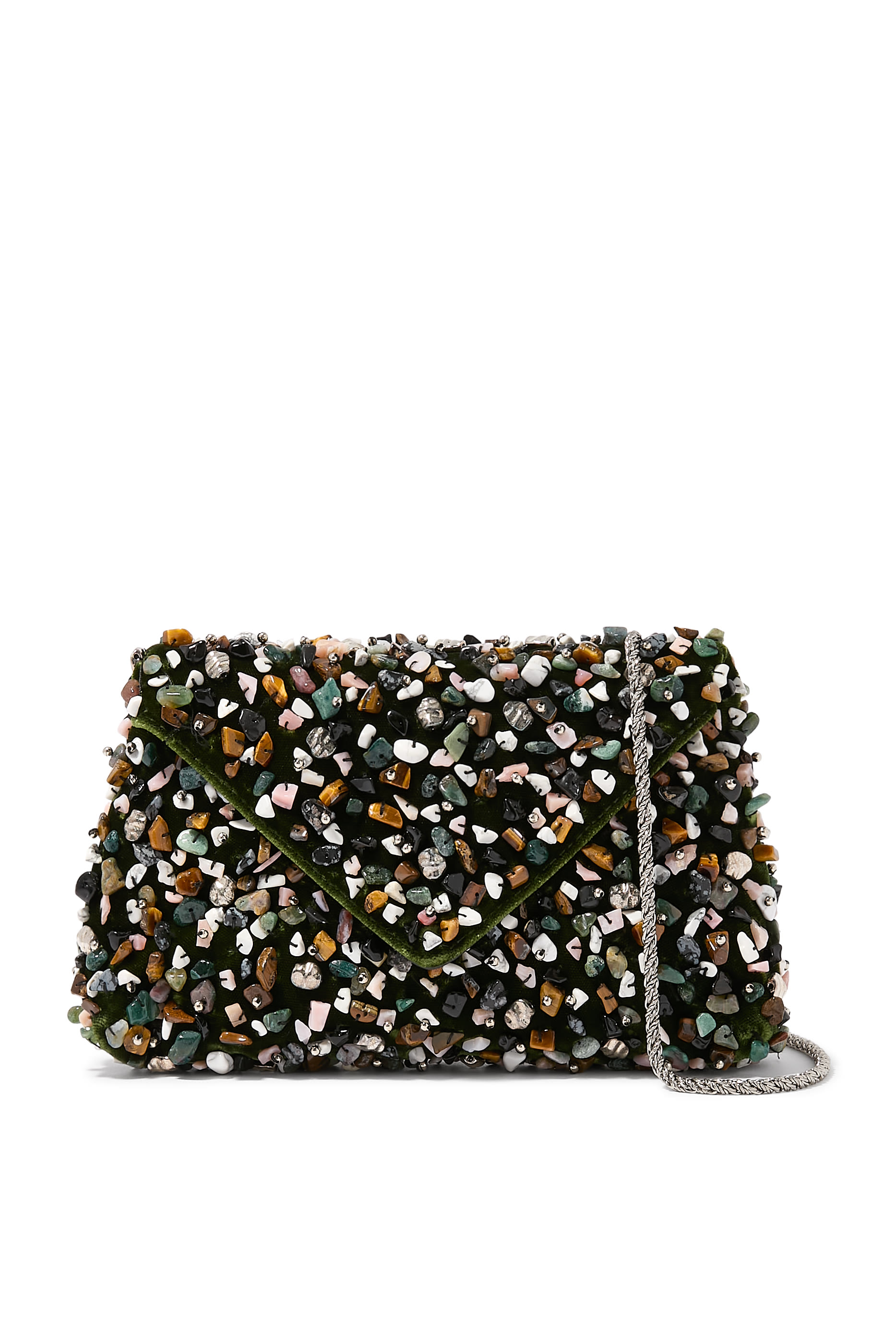 Stone-Embellished Envelope Clutch Bag
