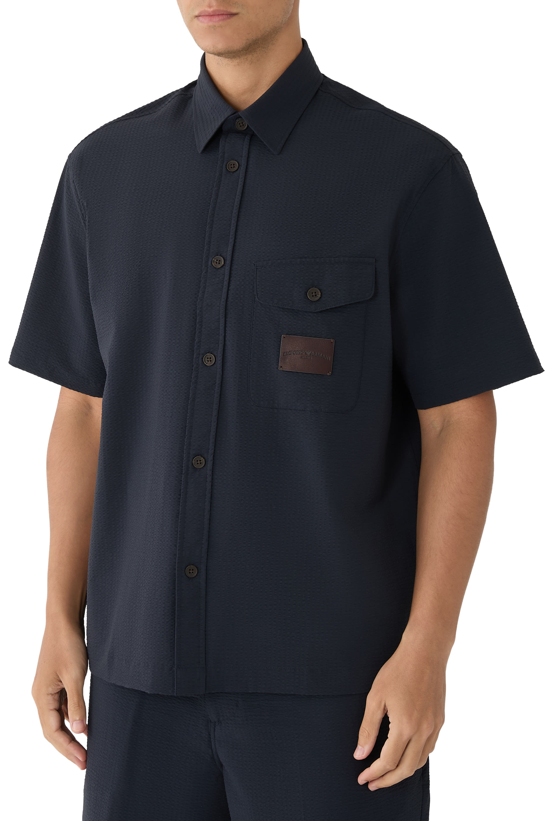 Logo Patch Seersucker Shirt