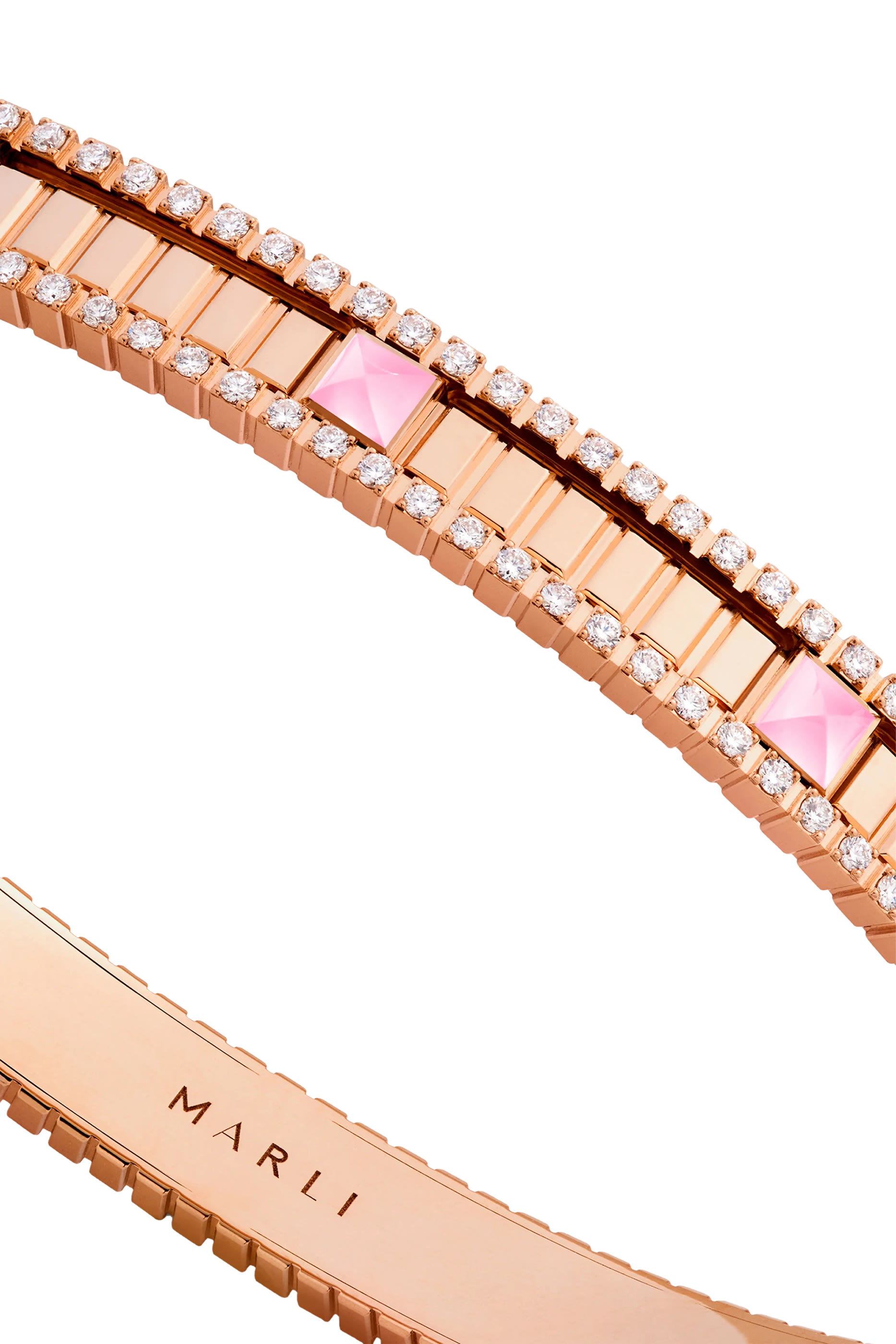 LIFE Hinged Bangle, 18K Rose Gold, Diamonds & Pink Opal
