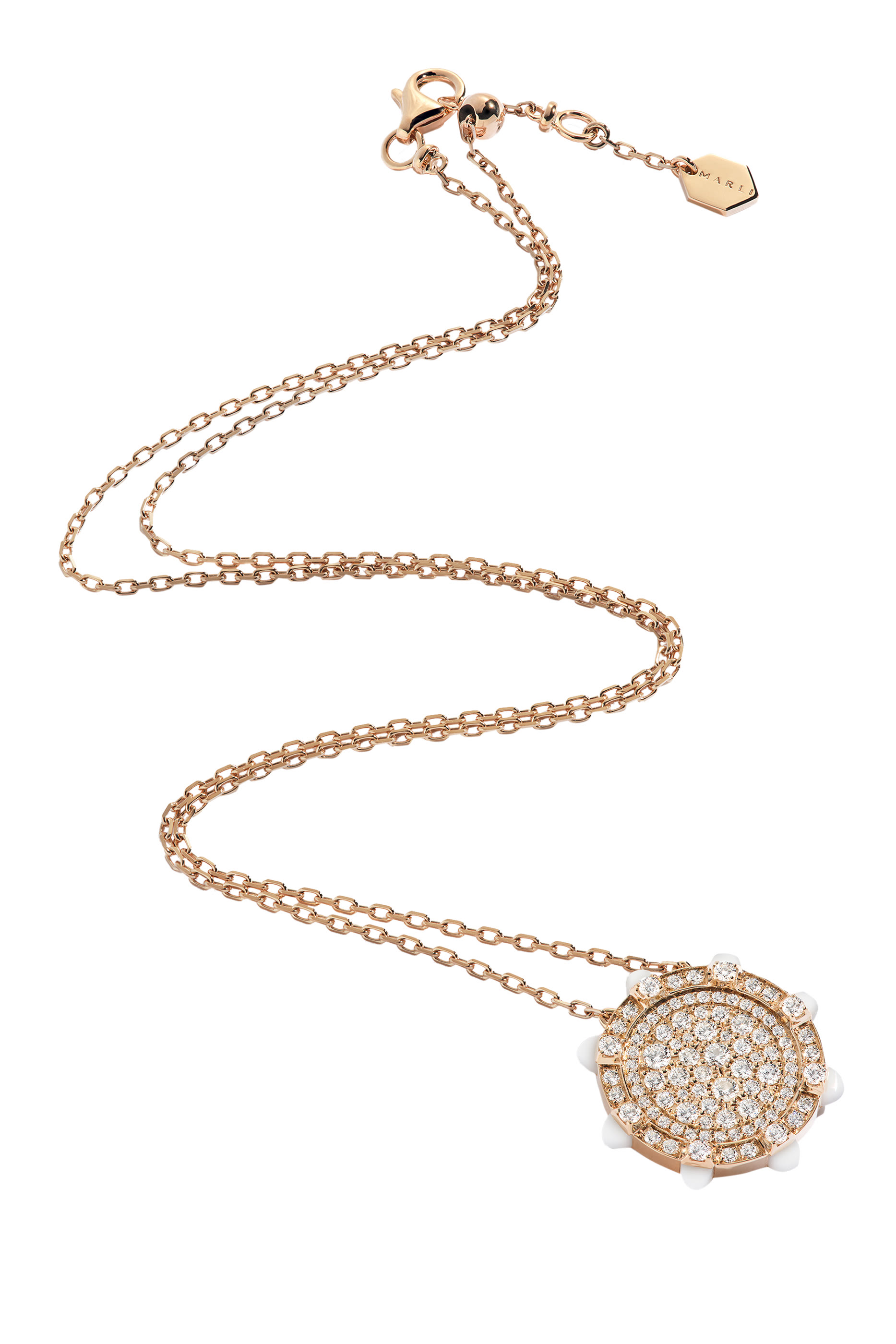 Tip-Top Necklace, 18k Rose Gold with White Agate & Diamonds