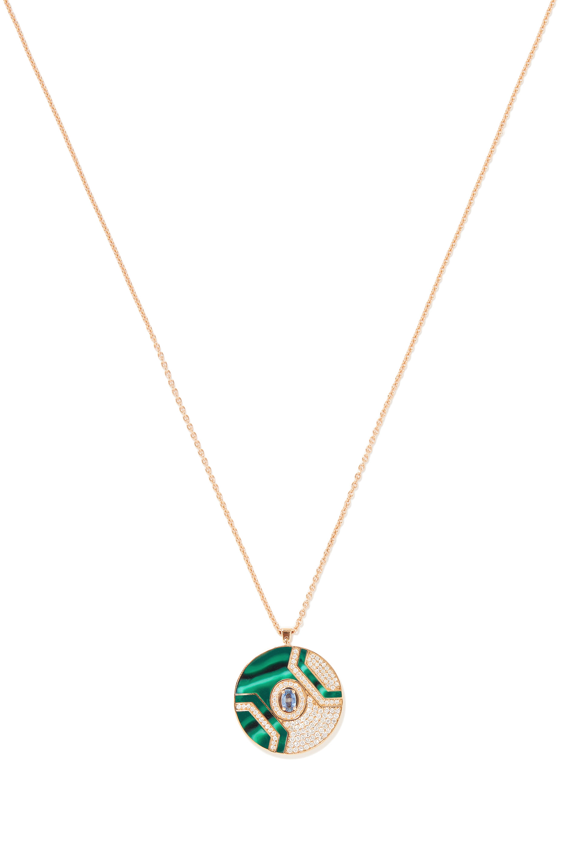 Malachite Pendant Necklace, 18k Rose Gold & Diamonds