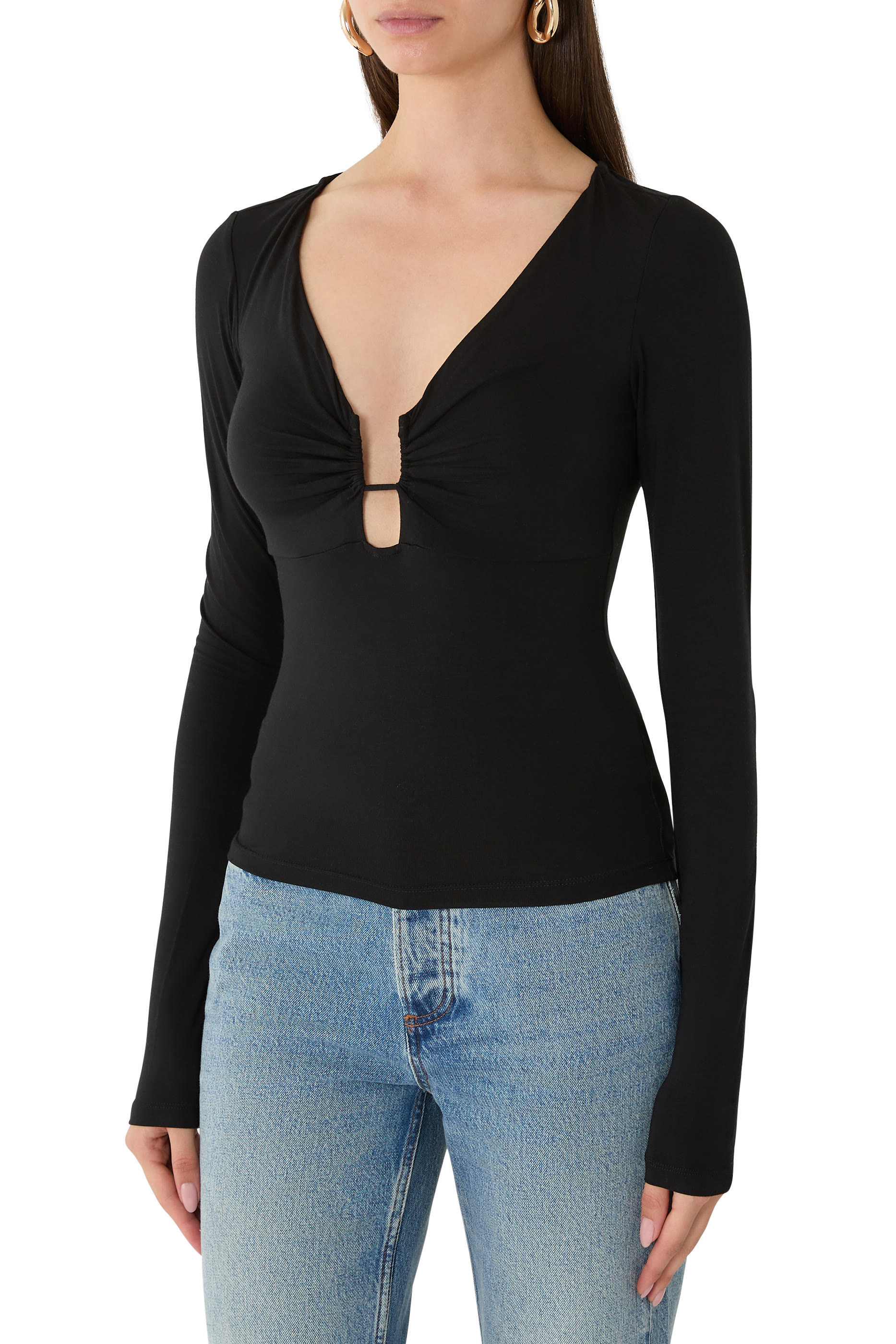 Jersey U Wire Long Sleeves Top